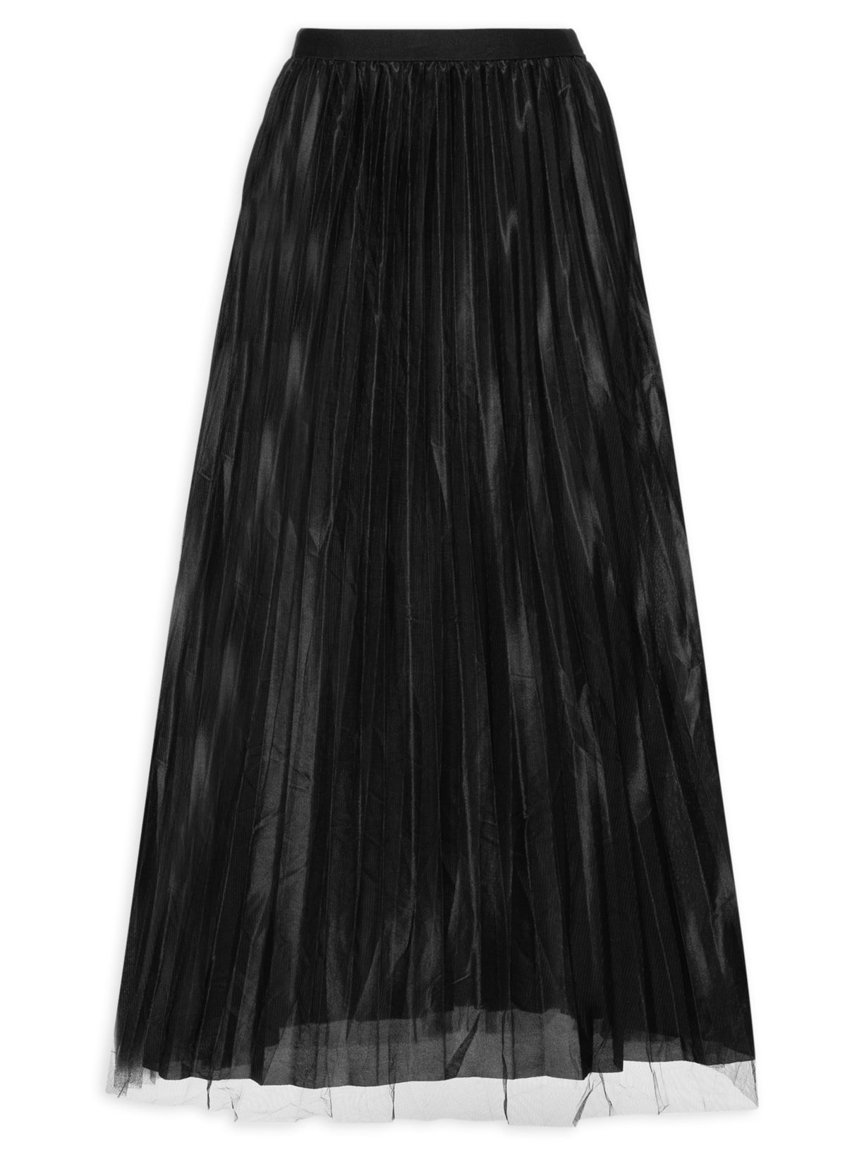 Saia Midi Tule Plissado Dupla Face - Preto