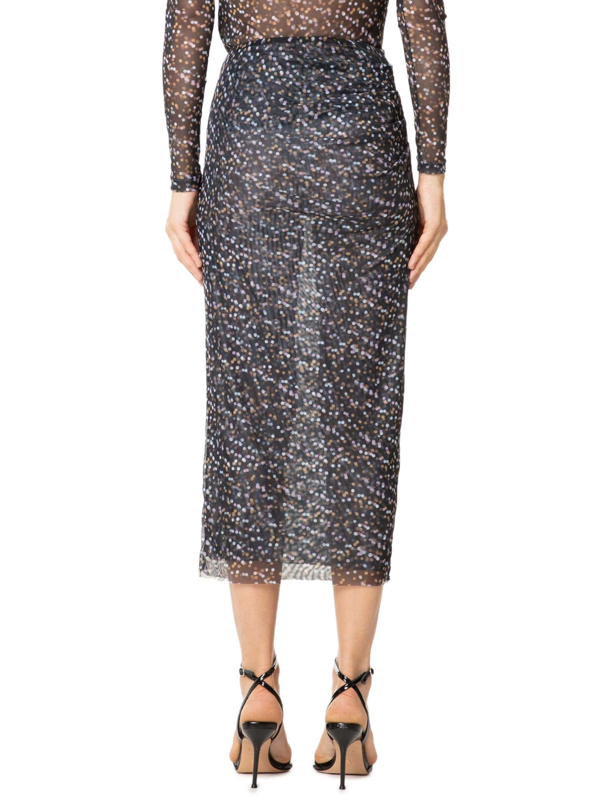 Saia Midi Tule Pois Preto Animale