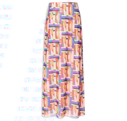 Saia Midi Tule Rio Gráfico - Rosa