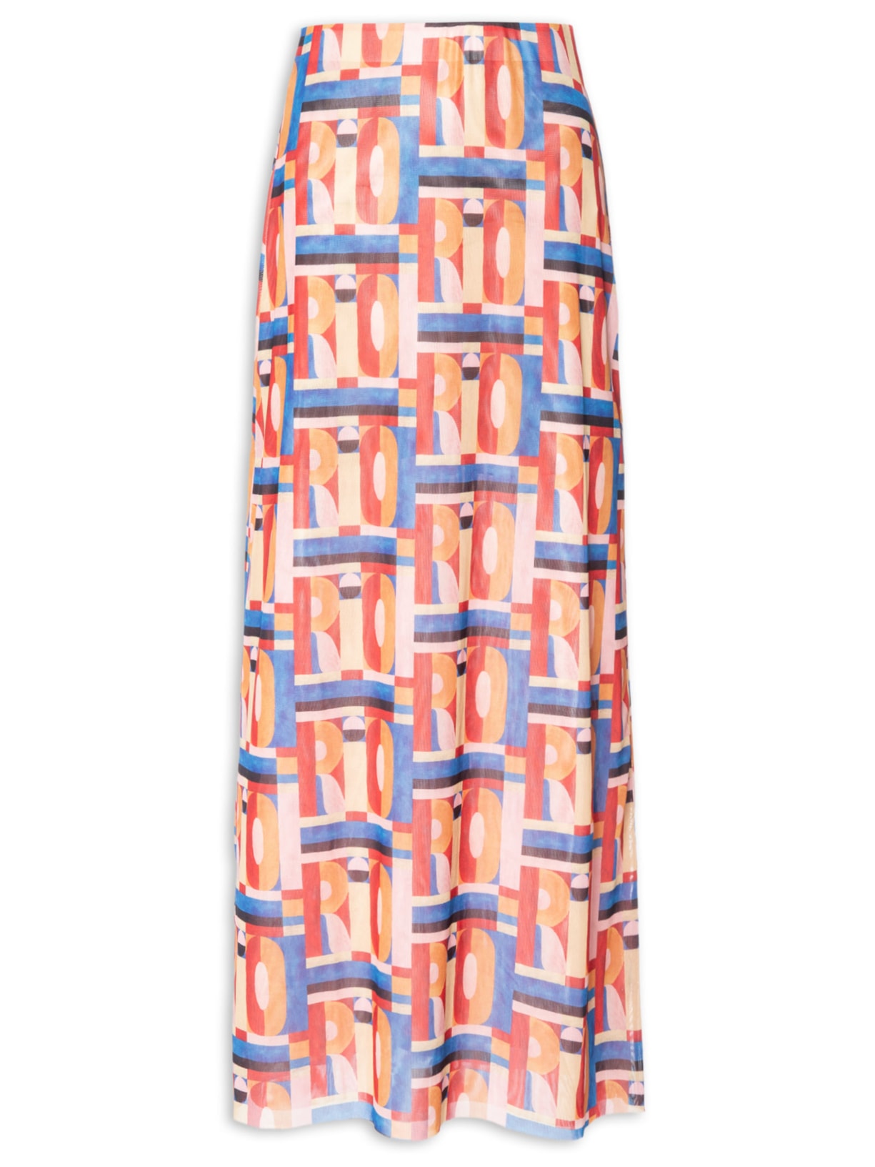 Saia Midi Tule Rio Gráfico - Rosa