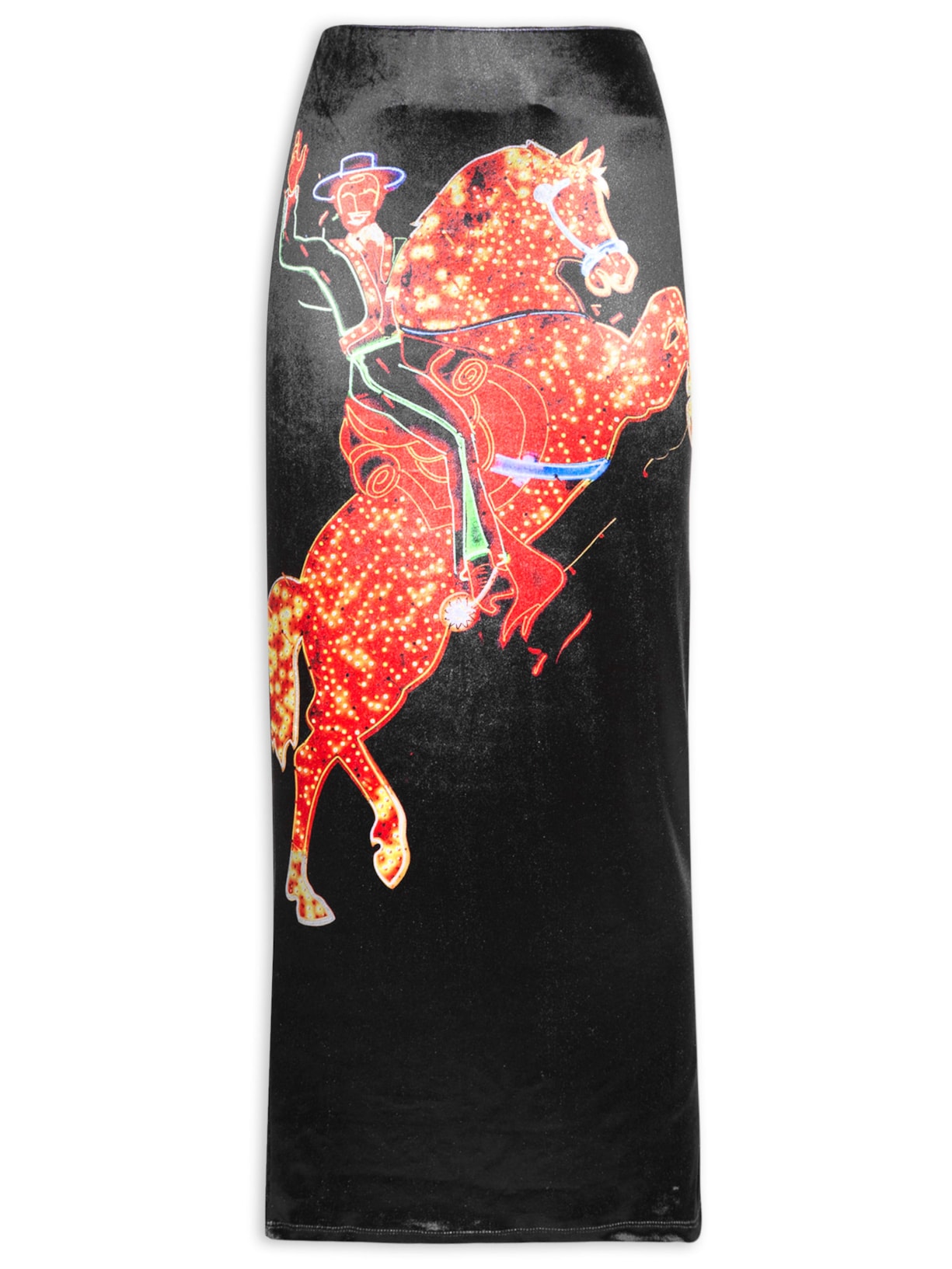 Saia Midi Veludo Estampada - Preto