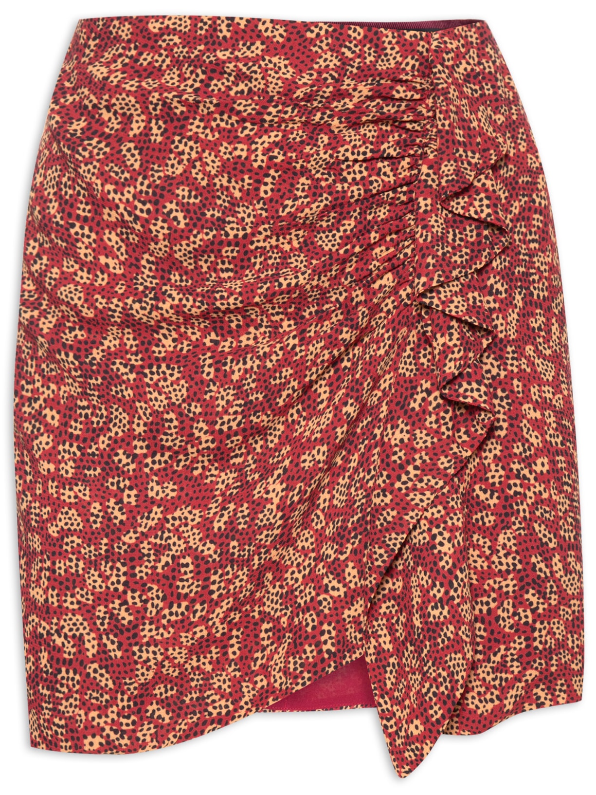 Saia Mini Babados Onça Retíula - Vermelho