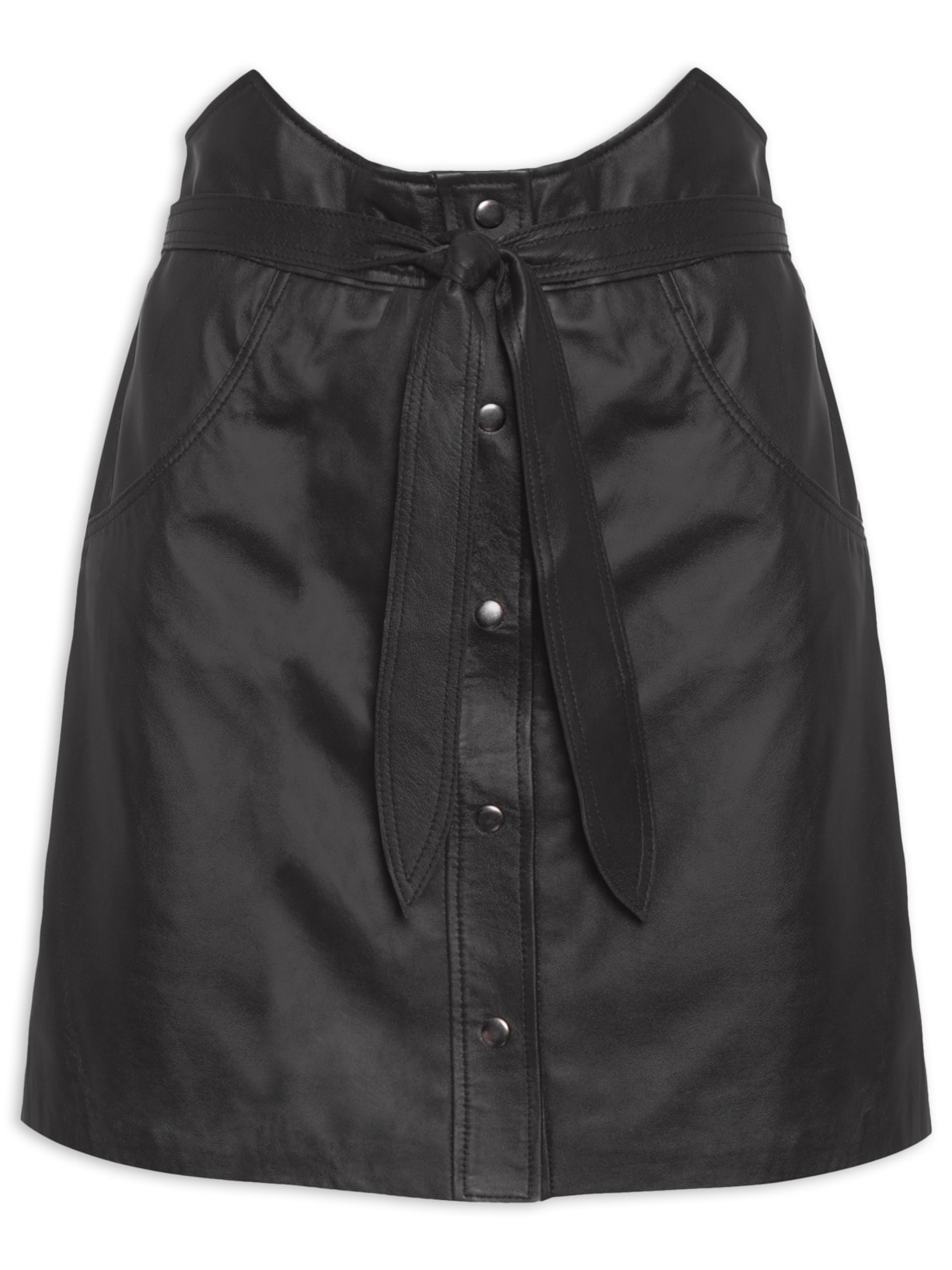 Saia Mini Cintura Alta Couro - Preto