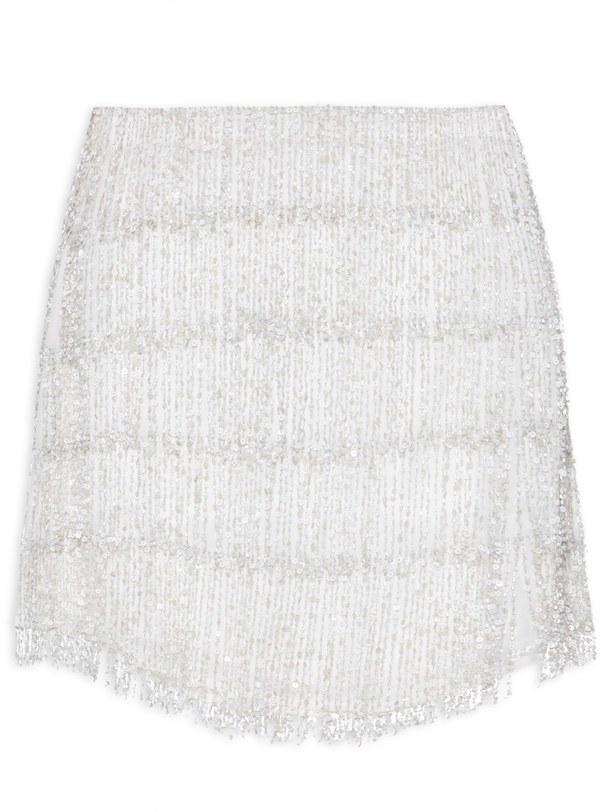 Saia Mini Franjas Paetê - Prata