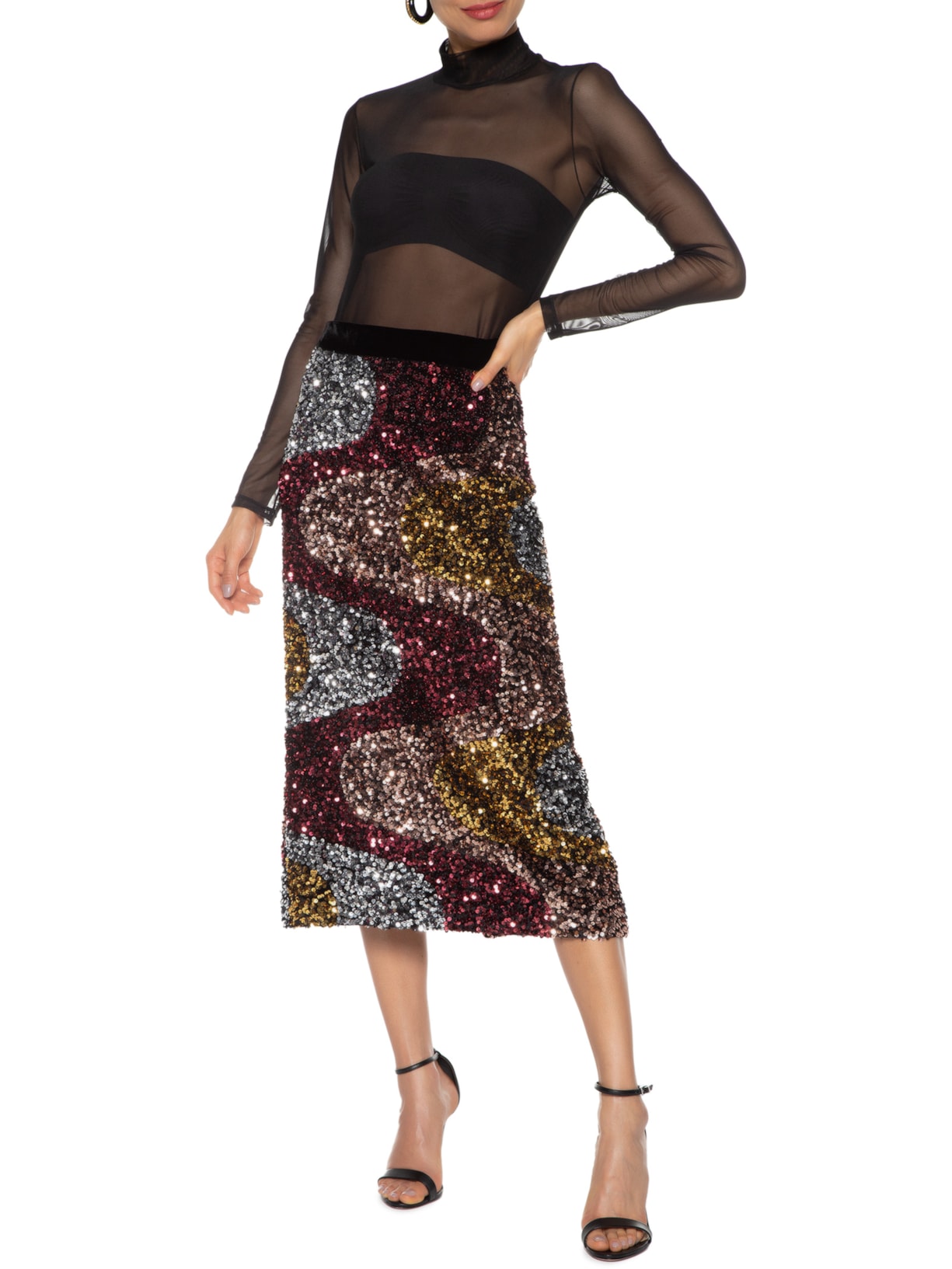 Saia Paetê Velvet Pandora Rosa Nk