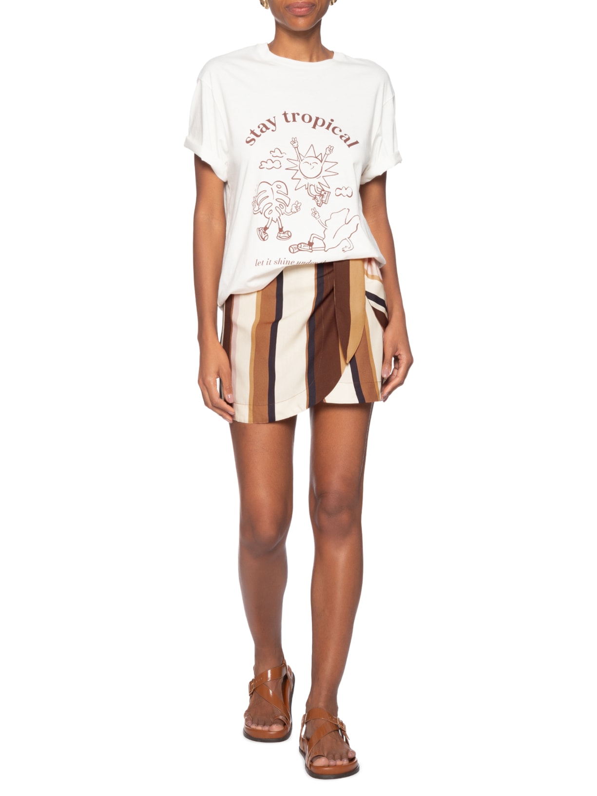 Saia Pareô Estampa Listra Dunas Marrom Dress To