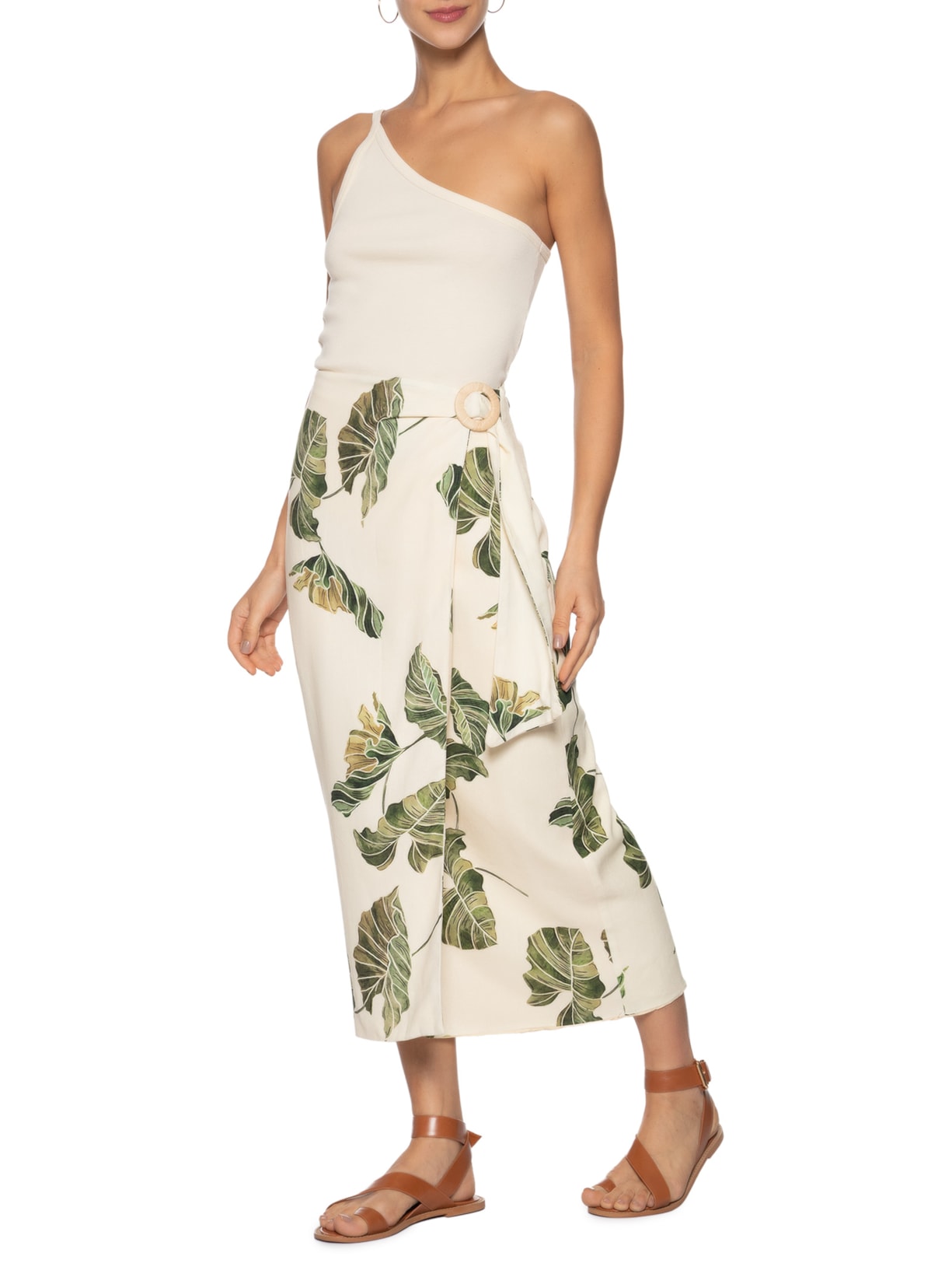 Saia Pareô Linho Estampa Folhar Amarelo Dress To