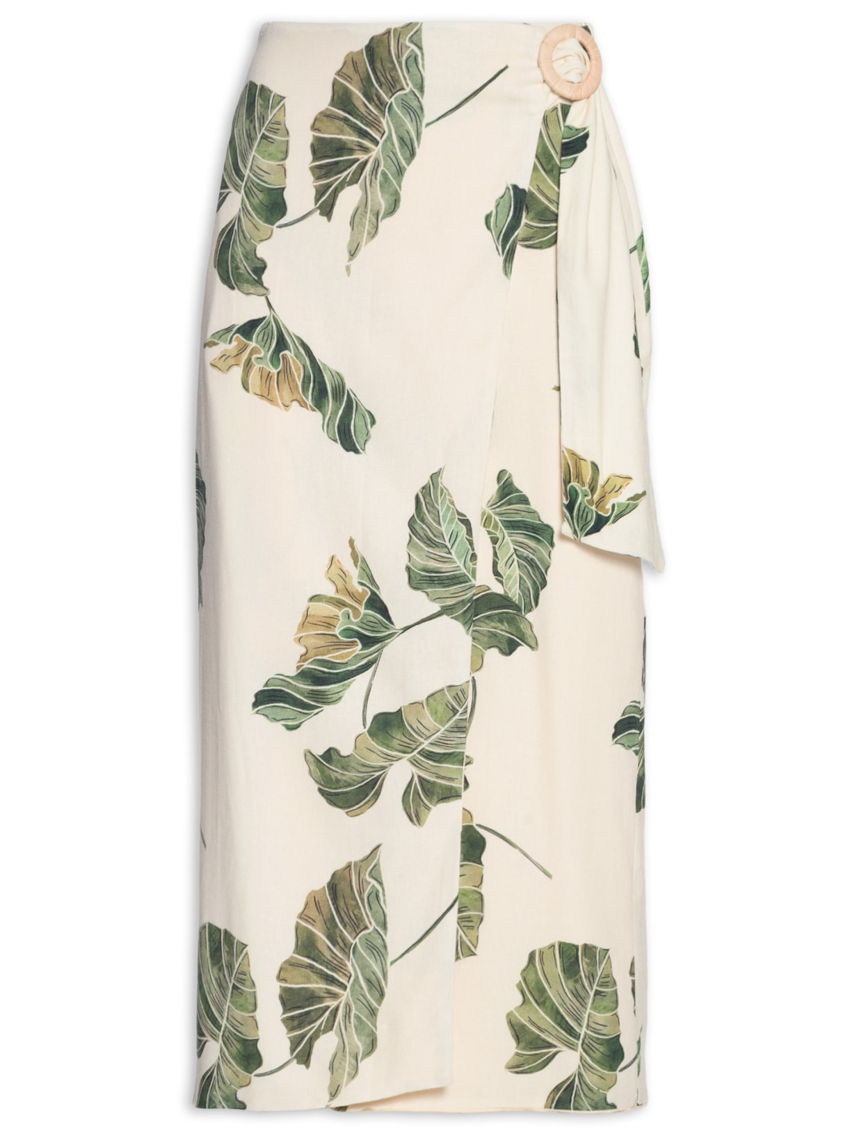 Saia Pareô Linho Estampa Folhar - Amarelo