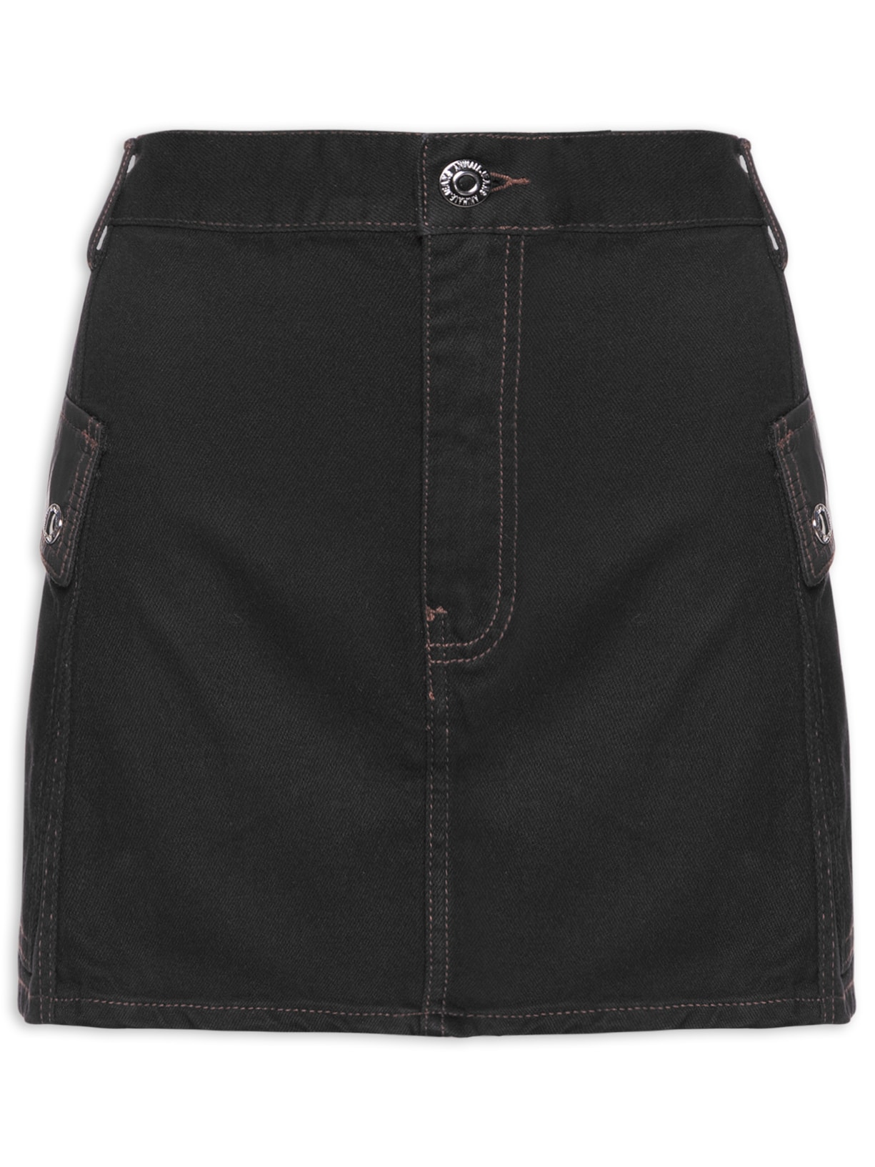 Saia Sarja Basic Curta Com Bolsos Nadia - Preto