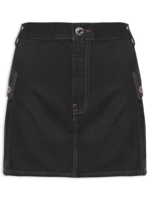 Saia Sarja Basic Curta Com Bolsos Nadia - Preto
