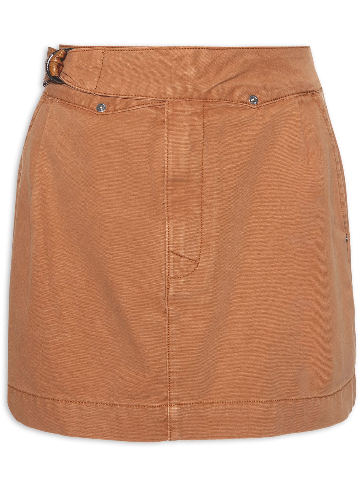 Saia Sarja Box Detalhe Couro - Marrom