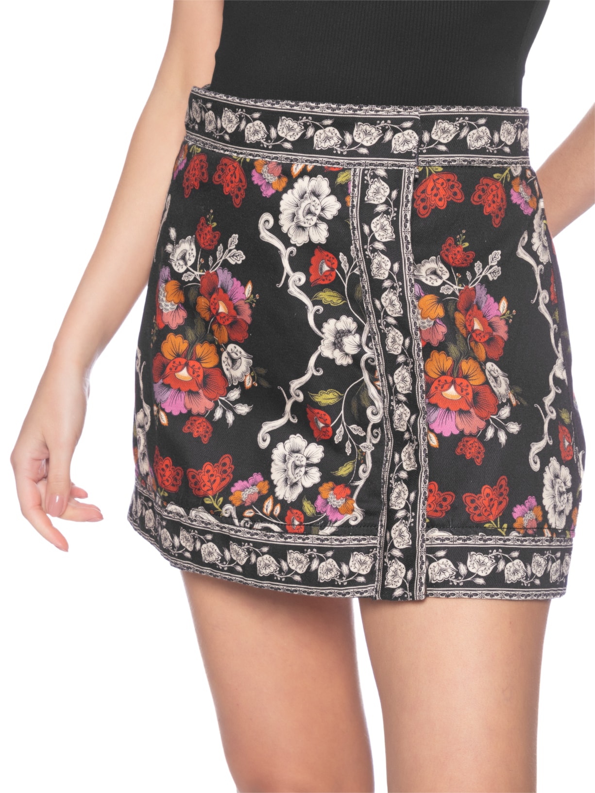 Saia Sarja Flor de Fita Preto Farm