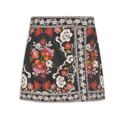 Saia Sarja Flor de Fita - Preto