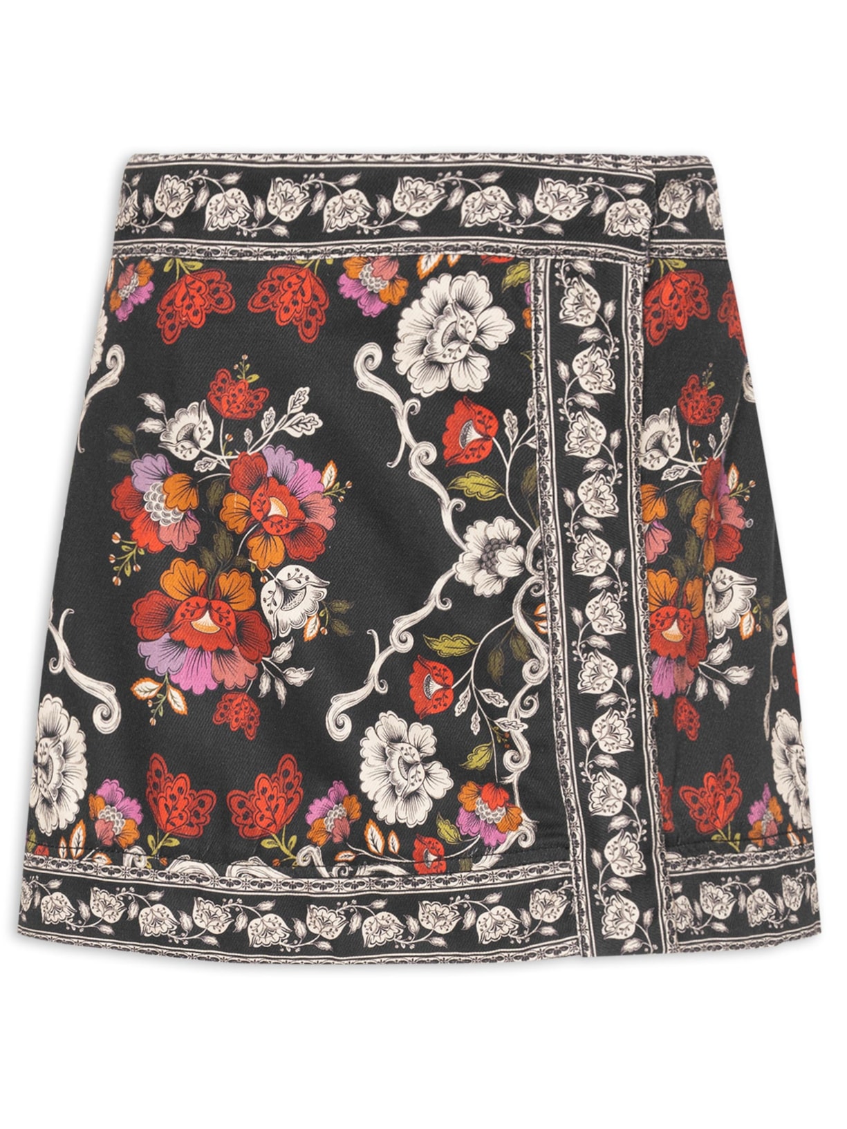 Saia Sarja Flor de Fita - Preto