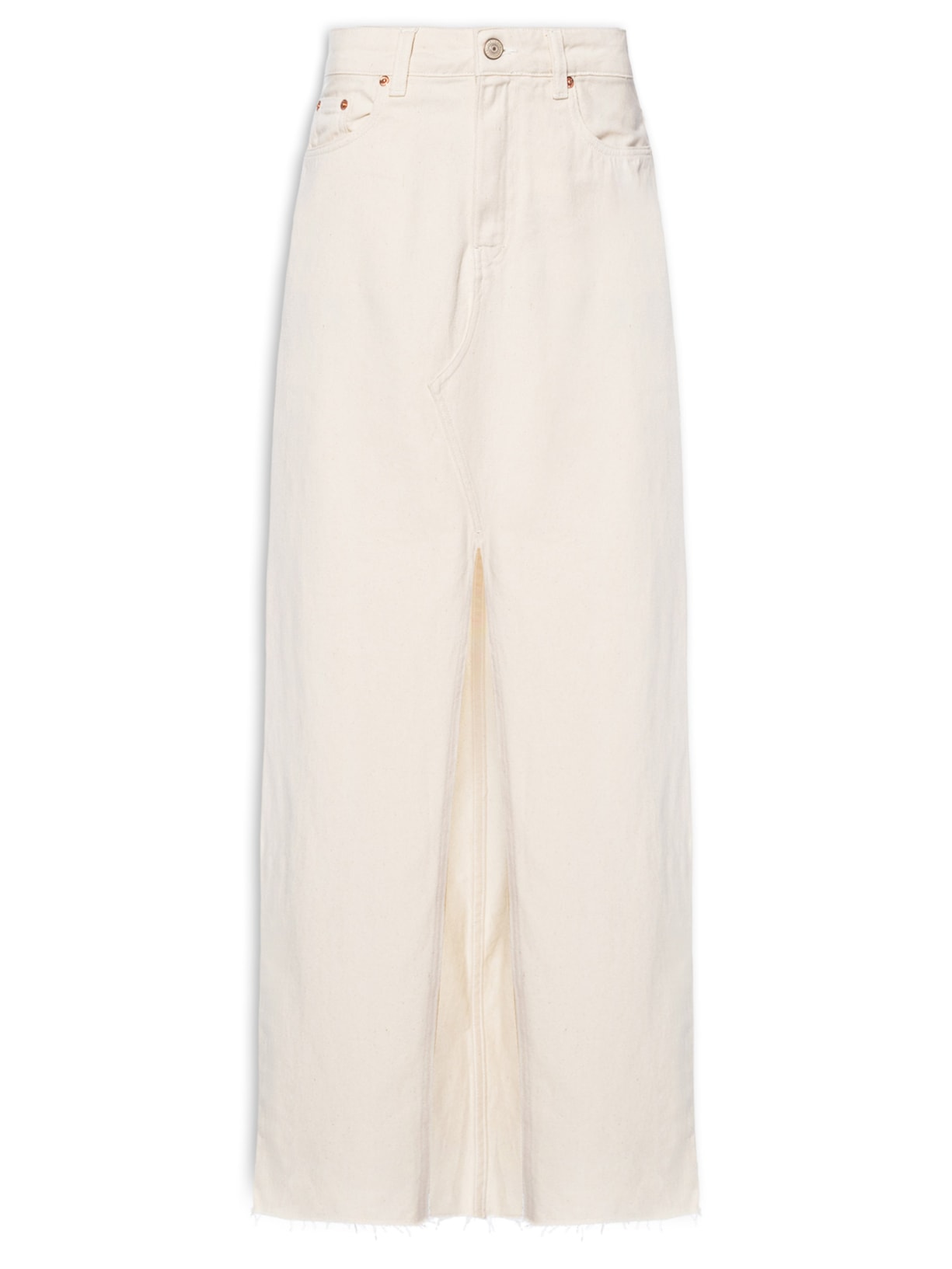 Saia Sarja Longa Abertura Frontal Branco Animale Jeans