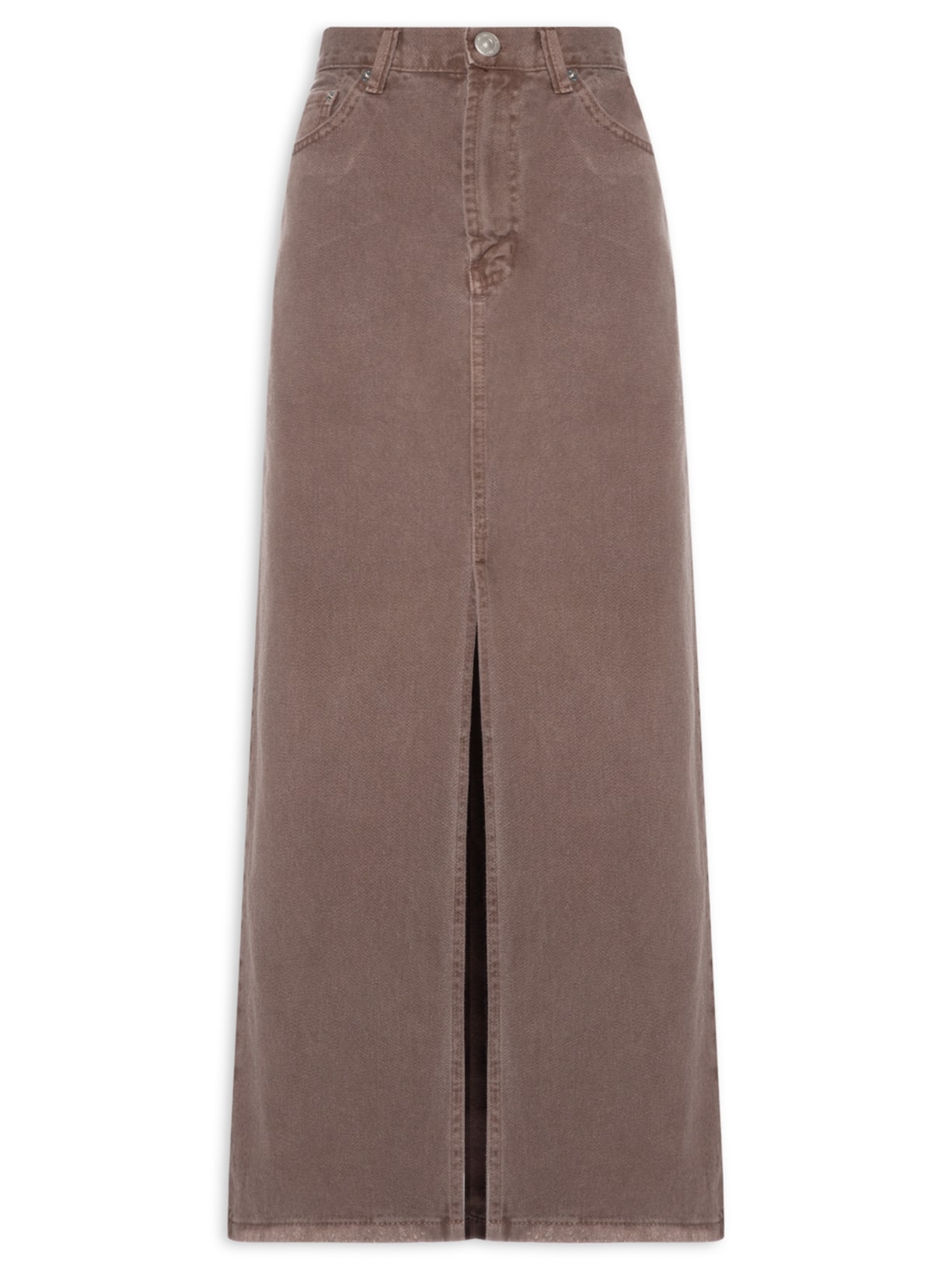 Saia Sarja Longa Com Fenda Stoned - Marrom