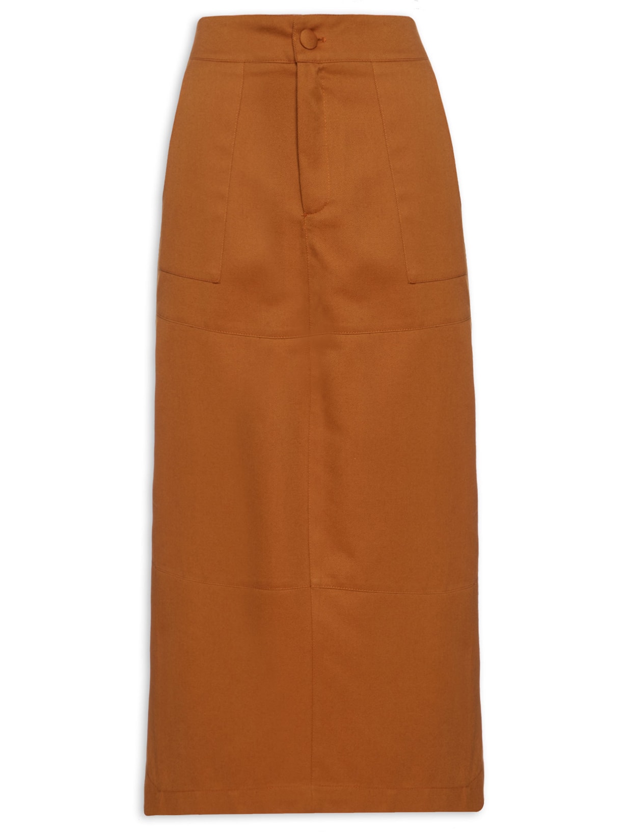 Saia Sarja Midi Com Recortes - Marrom