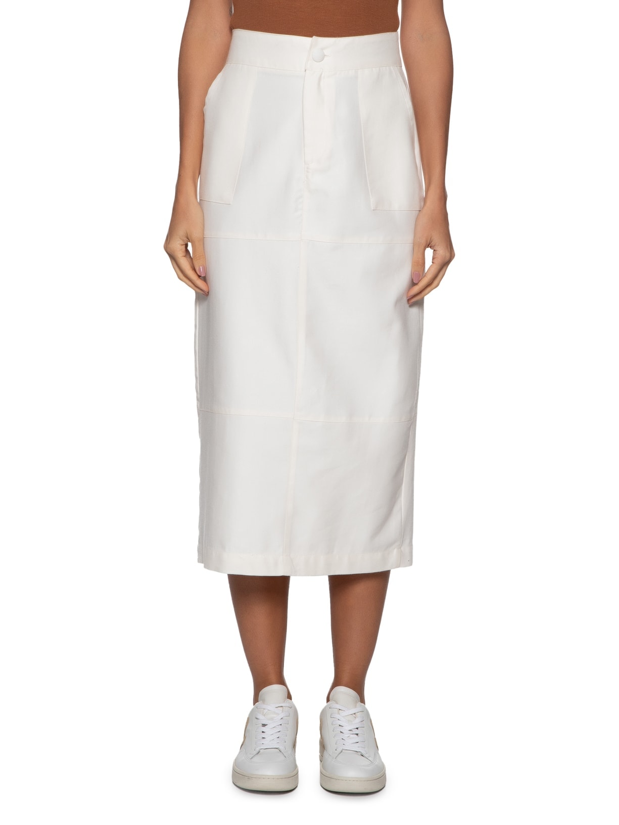 Saia Sarja Midi Com Recortes Off Whithe Basiq