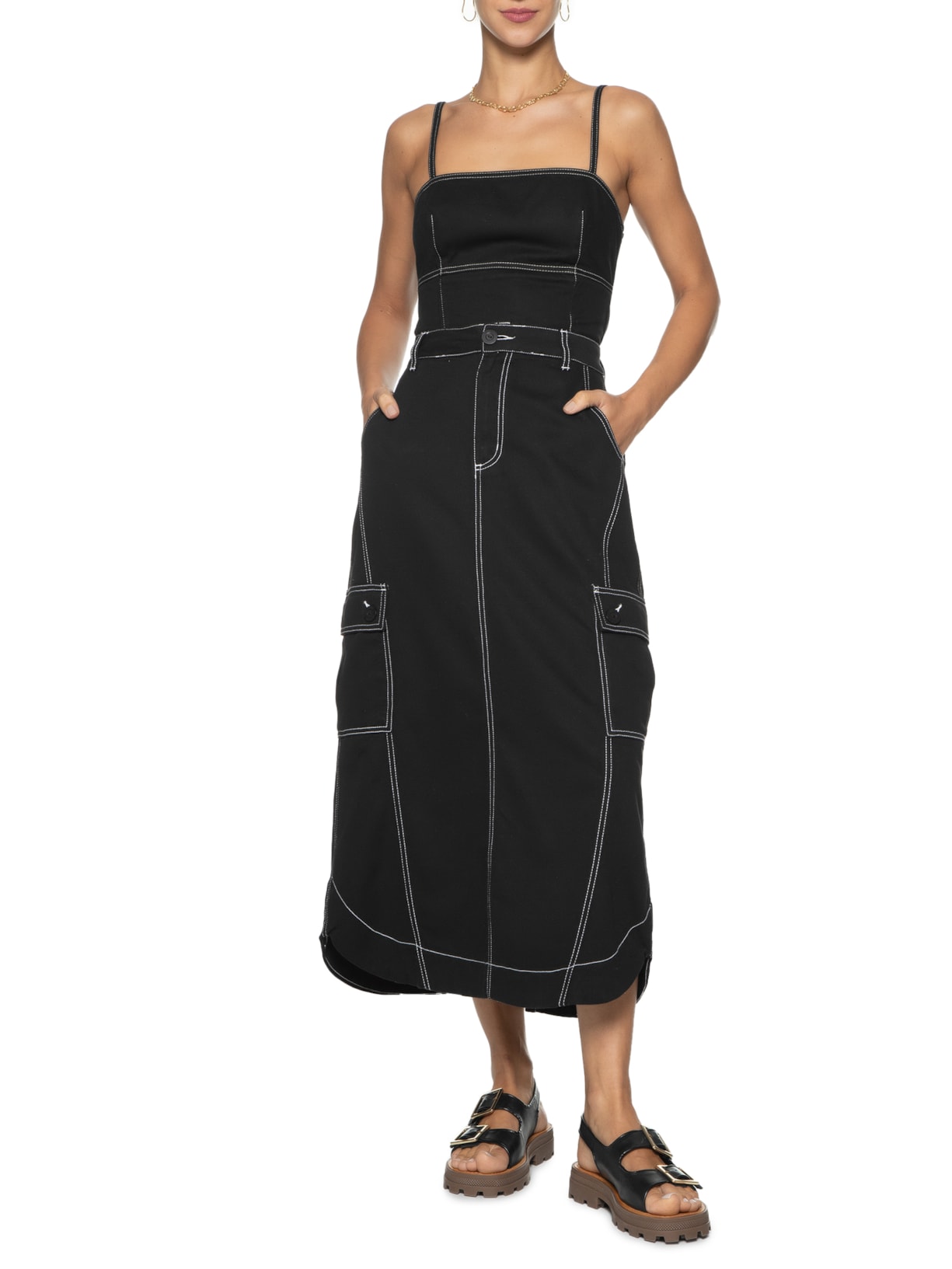 Saia Sarja Pesponto Color Preto Dress To