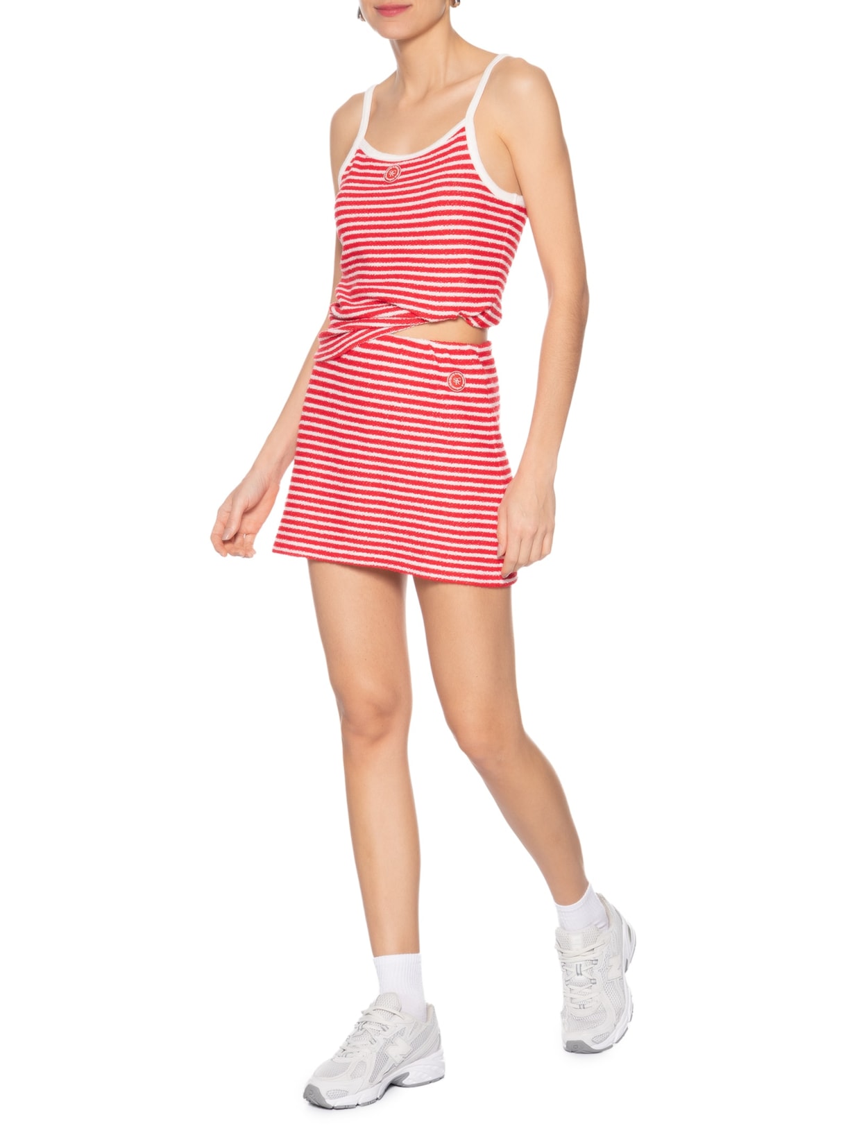 Saia Serif Logo Striped Terry Aline Skirt Vermelho Sporty & Rich