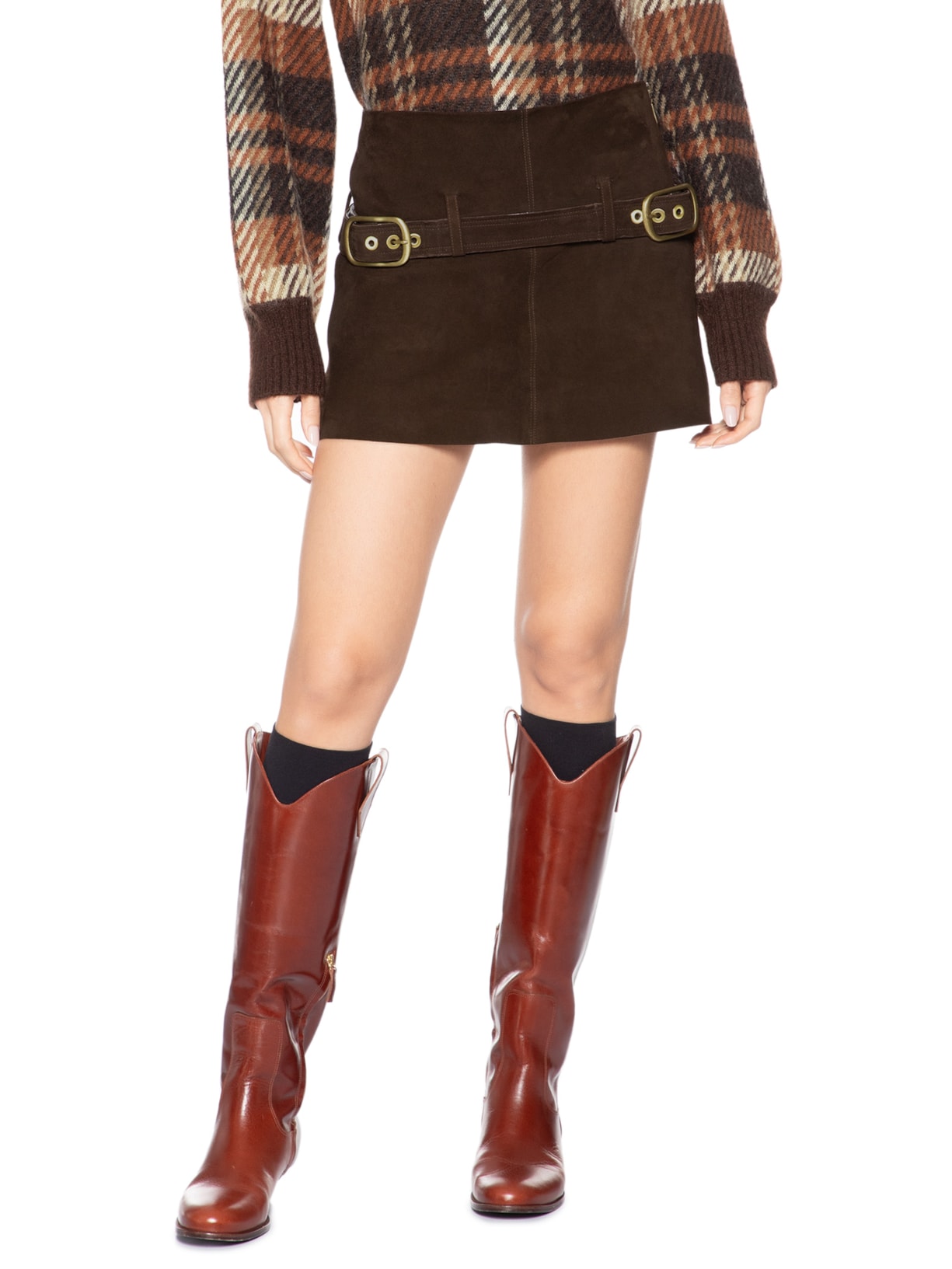 Saia Shorts Couro Cali Marrom Nk