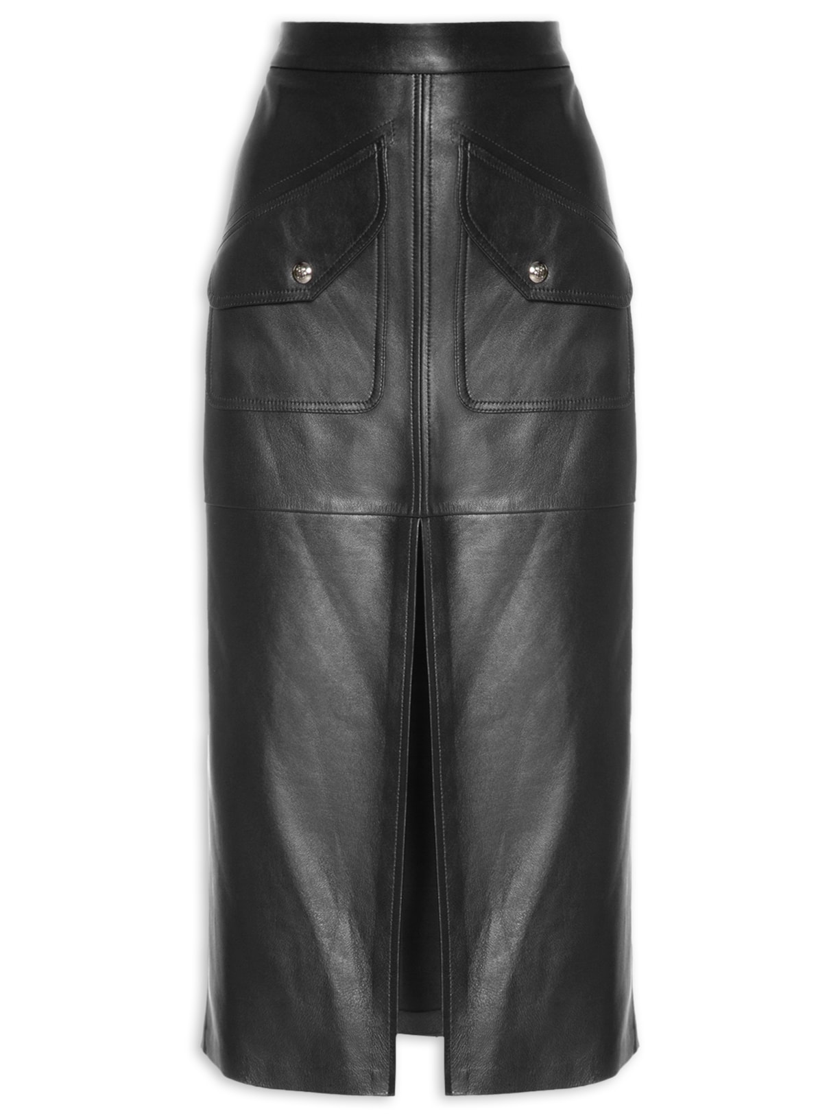 Saia Sossai Midi Couro - Preto