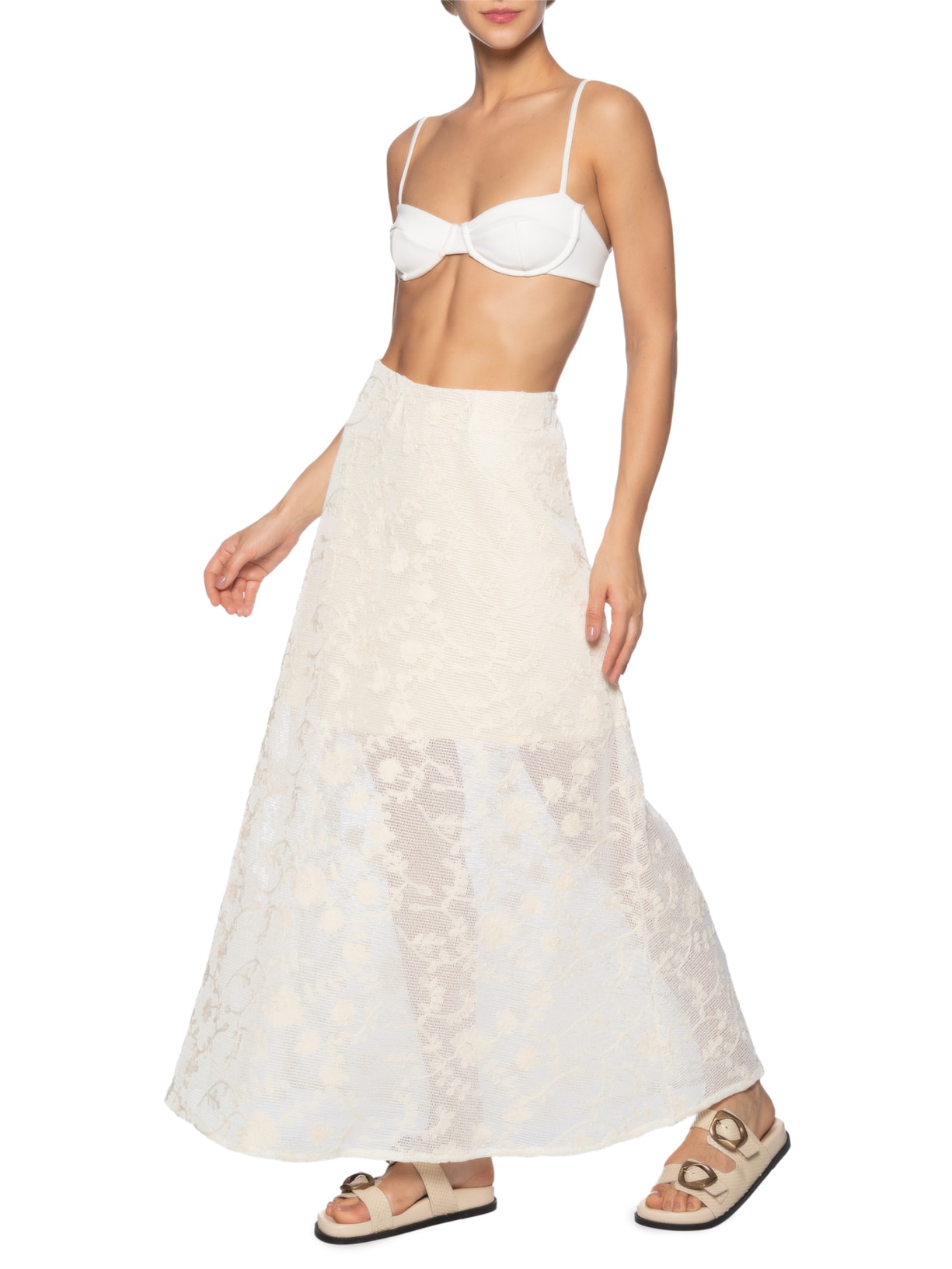 Saia Tela Bordada Off White Dress To