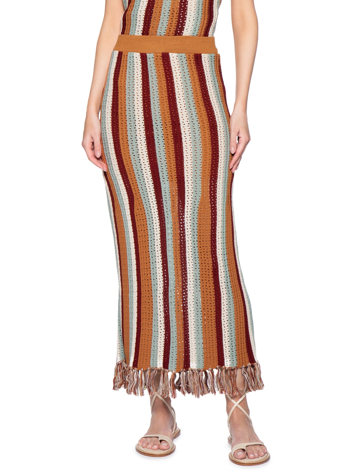 Saia Tricot Detalhe Franja Laranja Dress To