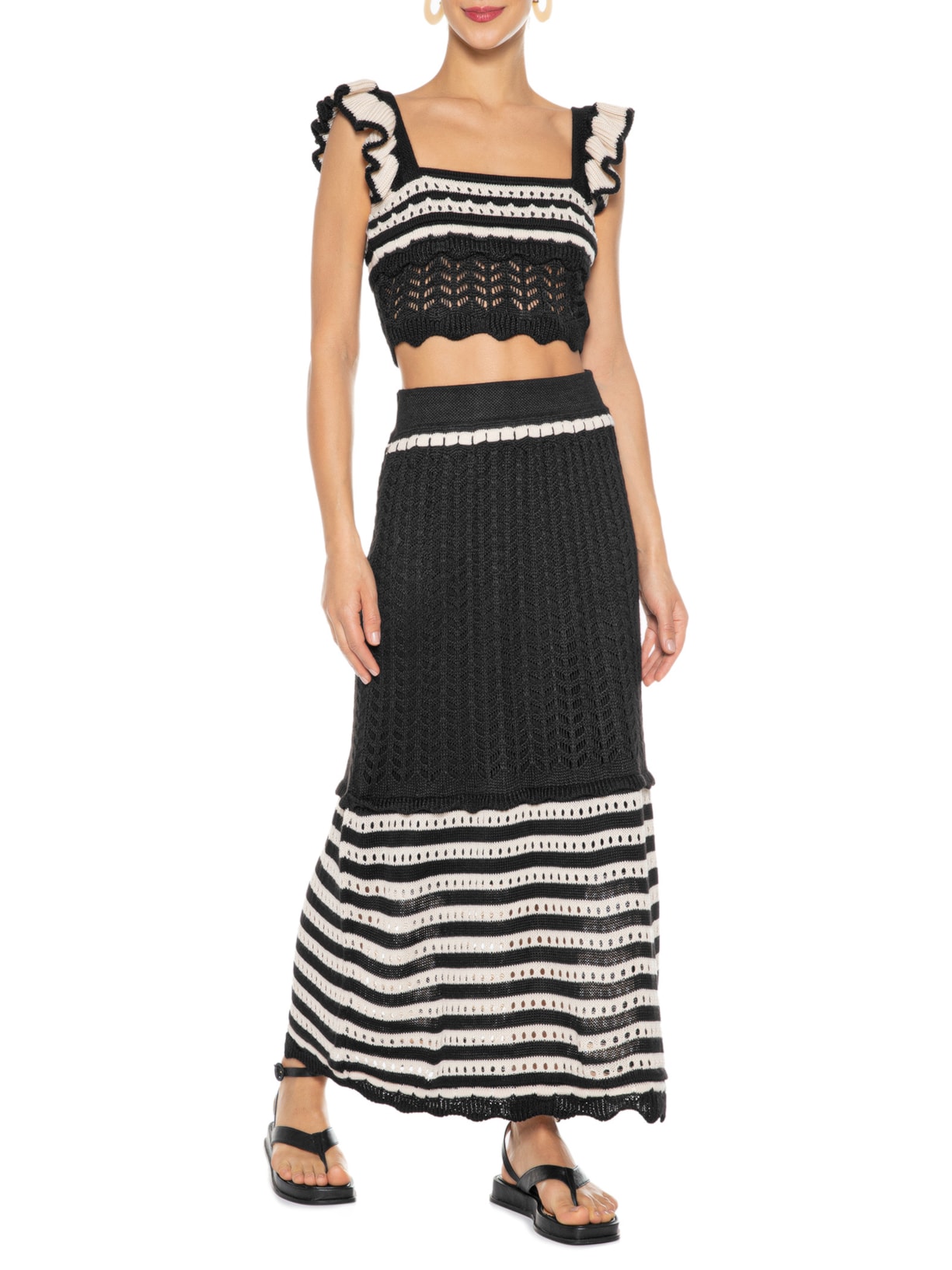 Saia Tricot Detalhe Listras Preto Dress To