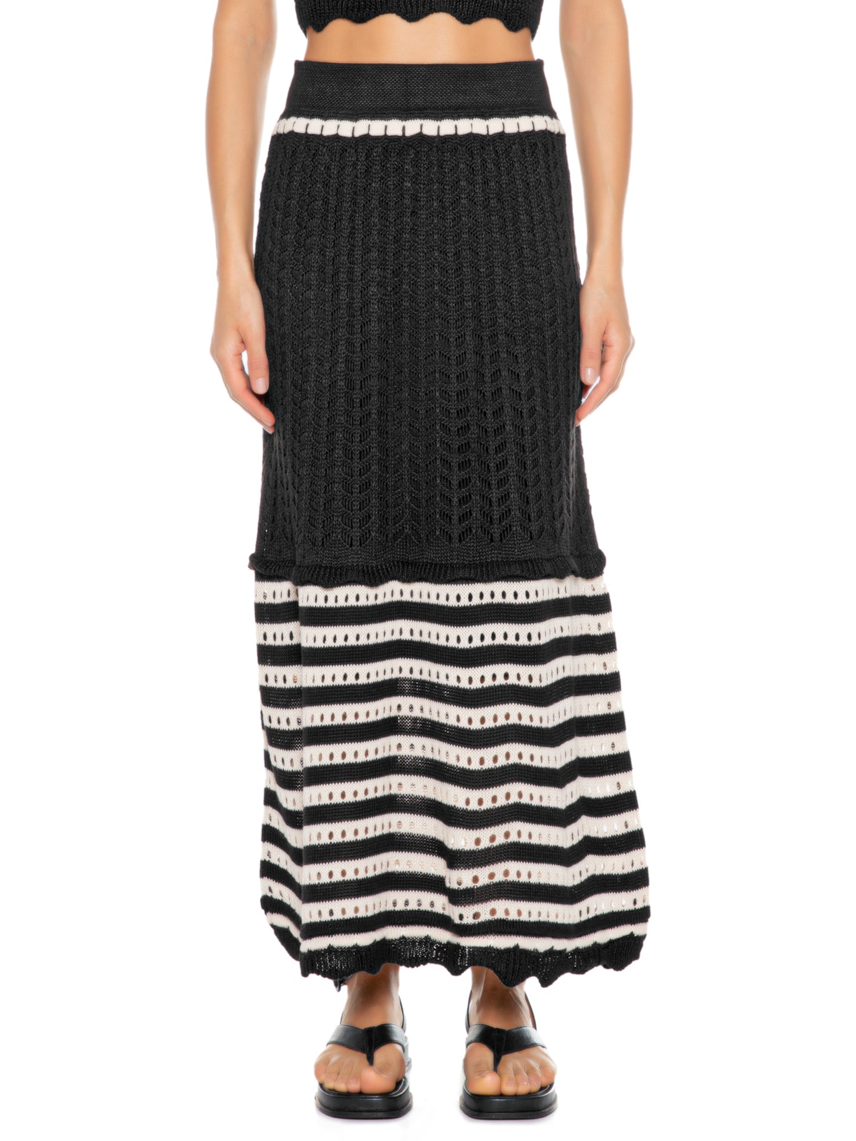 Saia Tricot Detalhe Listras Preto Dress To