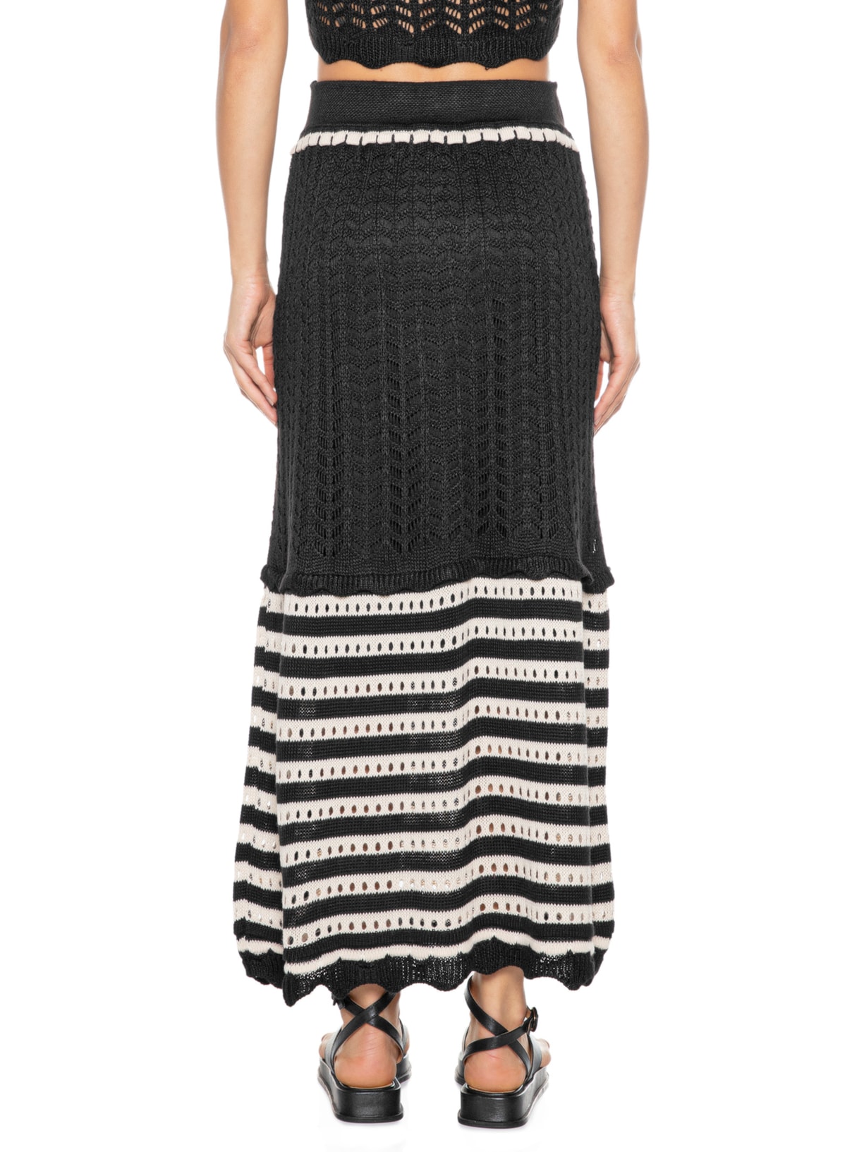 Saia Tricot Detalhe Listras Preto Dress To