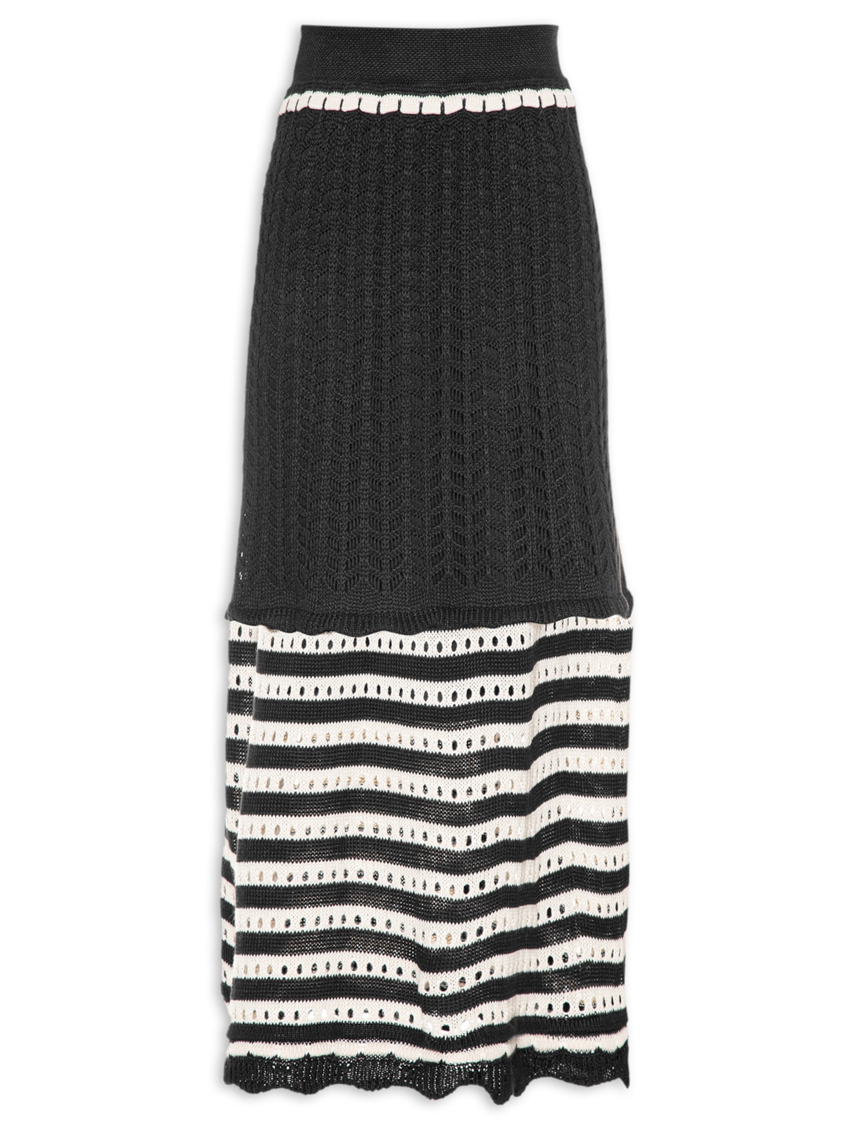 Saia Tricot Detalhe Listras Preto Dress To
