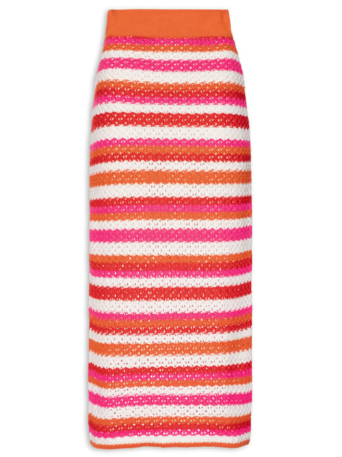 Saia Tricot Listrado - Rosa