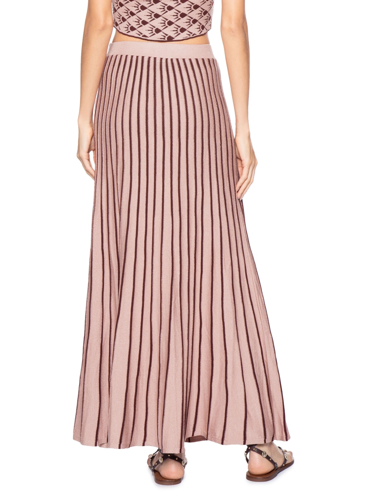 Saia Tricot Listras Floriluz Rosa Dress To