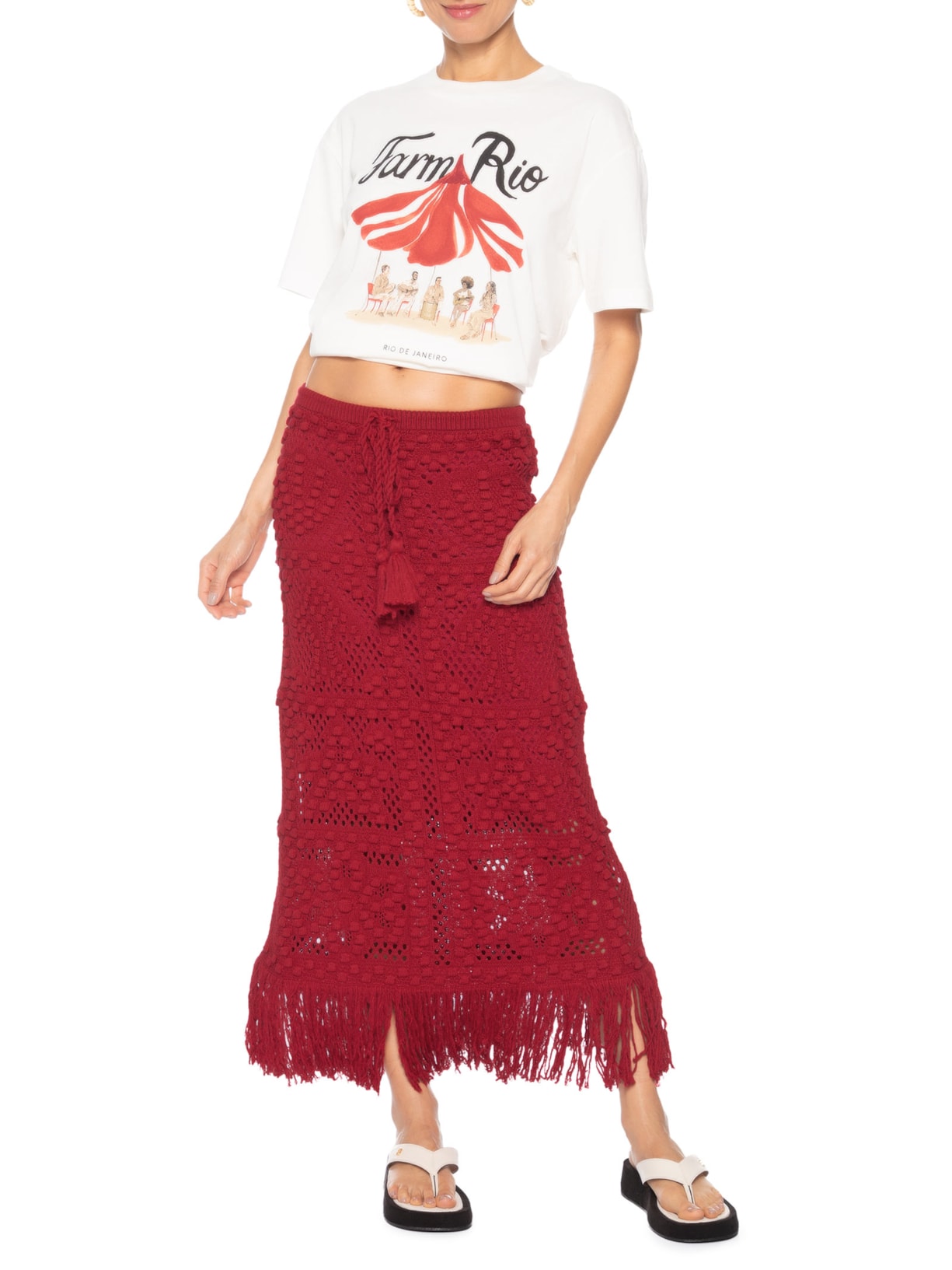 Saia Tricot Maré De Pérola Vermelho Farm