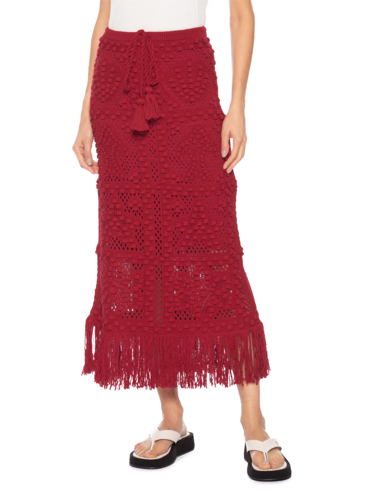 Saia Tricot Maré De Pérola Vermelho Farm