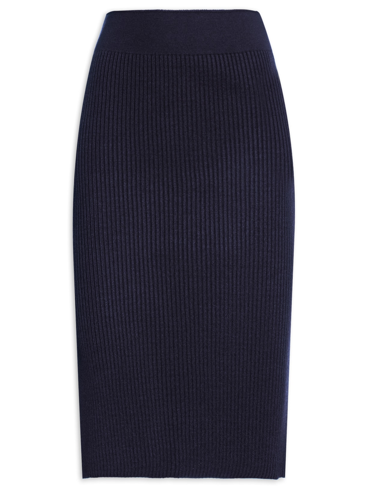 Saia Tricot Midi Com Fenda Lateral - Azul
