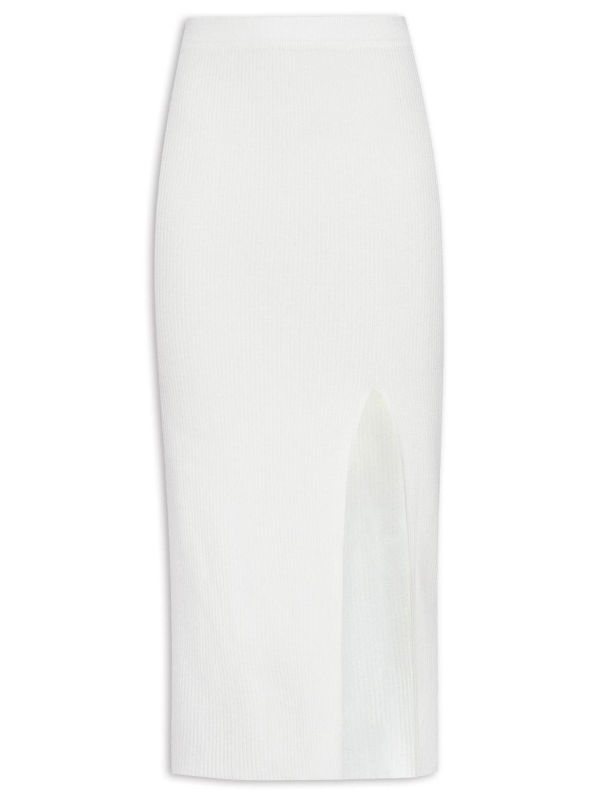 Saia Tricot Midi Com Fenda - Off White