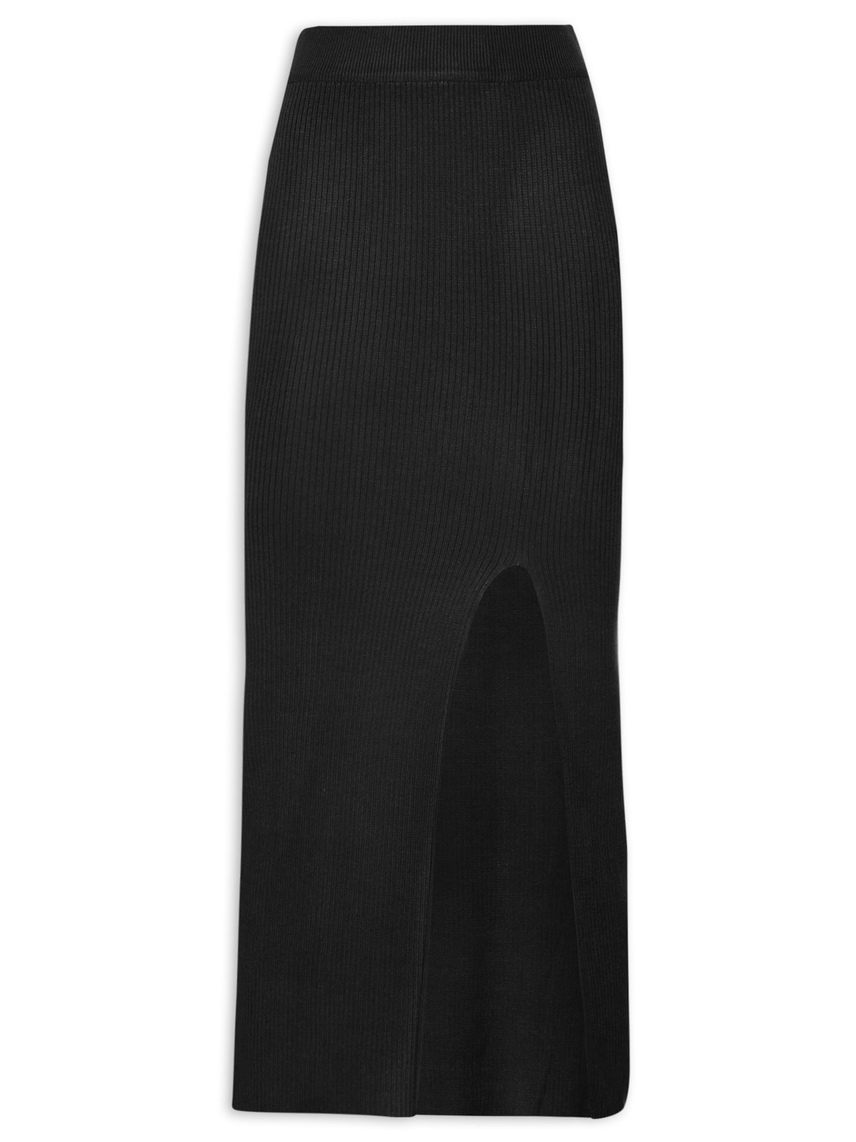 Saia Tricot Midi Com Fenda - Preto