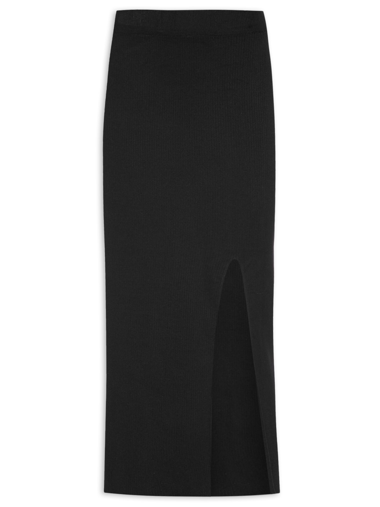 Saia Tricot Midi Com Fenda - Preto