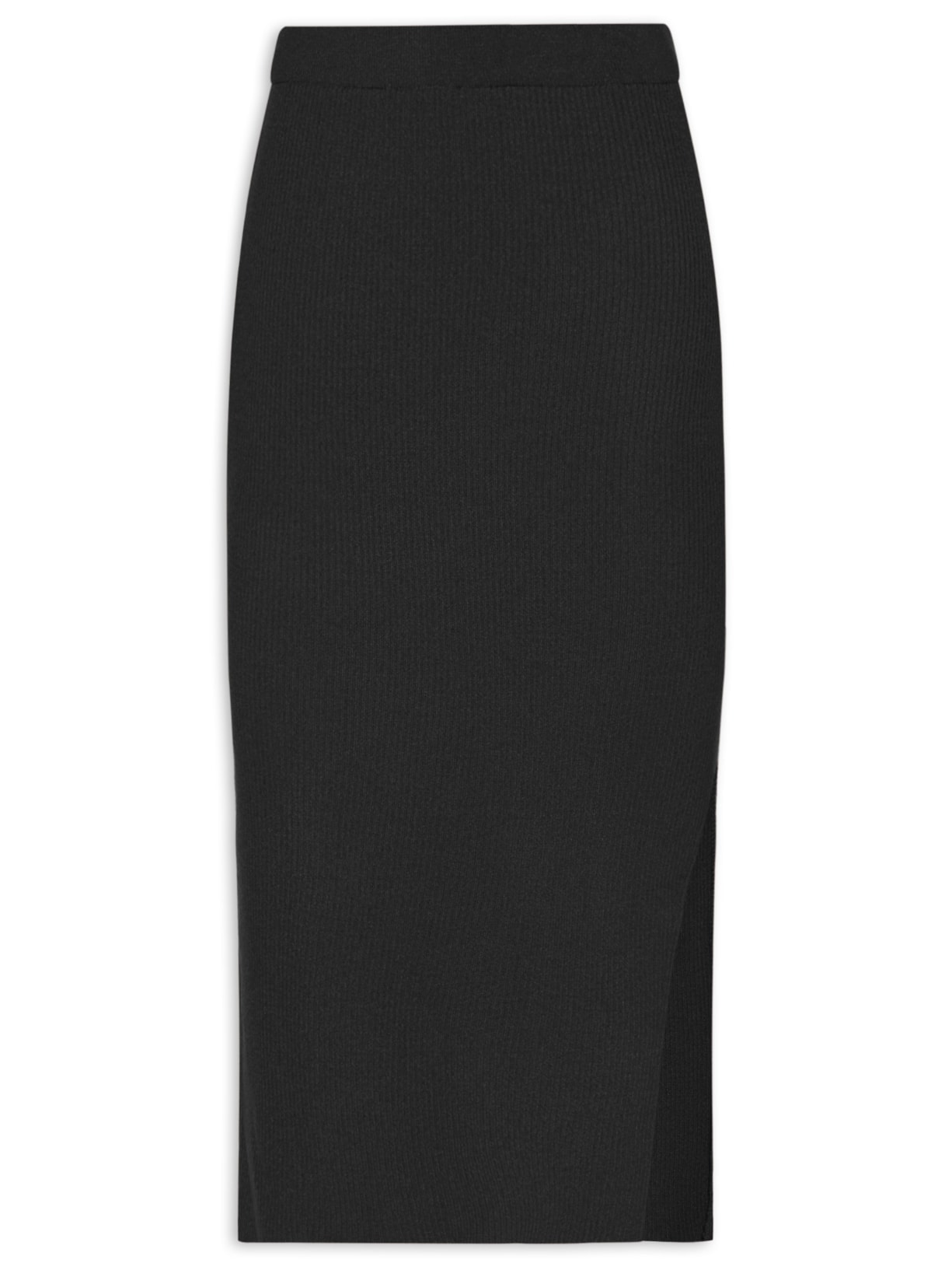 Saia Tricot Midi Com Fenda - Preto