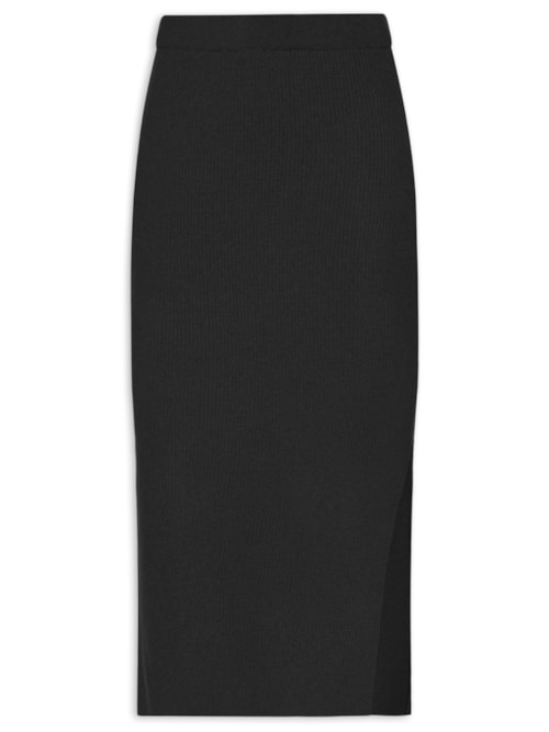 Saia Tricot Midi Com Fenda - Preto