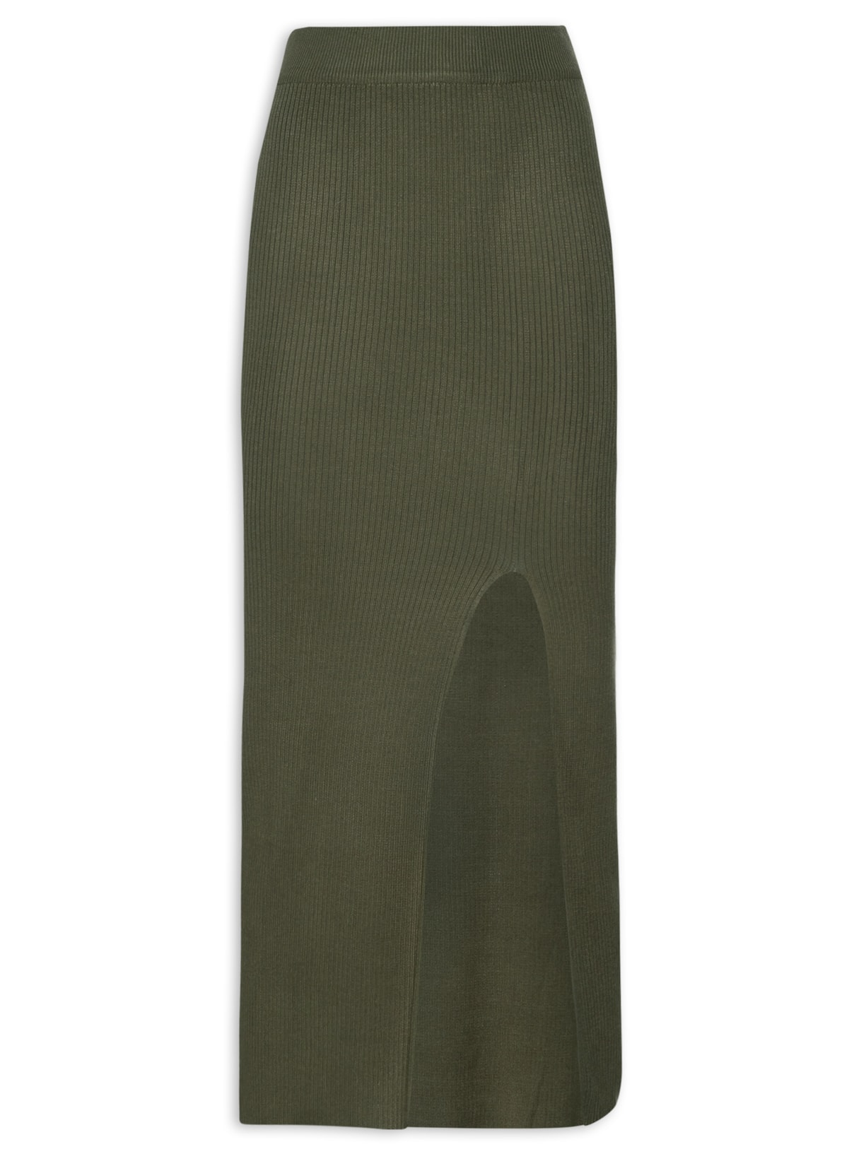 Saia Tricot Midi Com Fenda - Verde