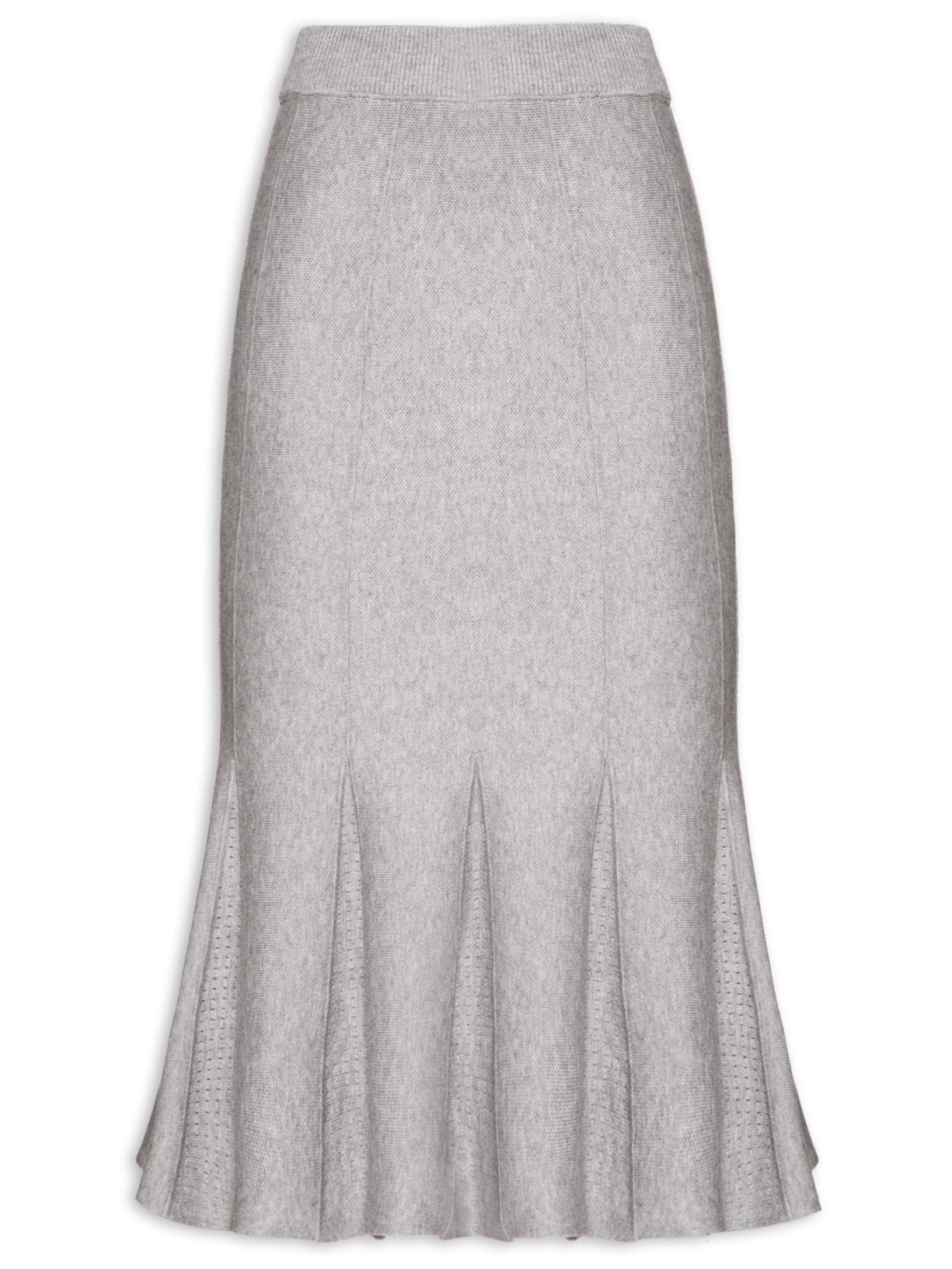 Saia Tricot Midi Com Recorte - Cinza