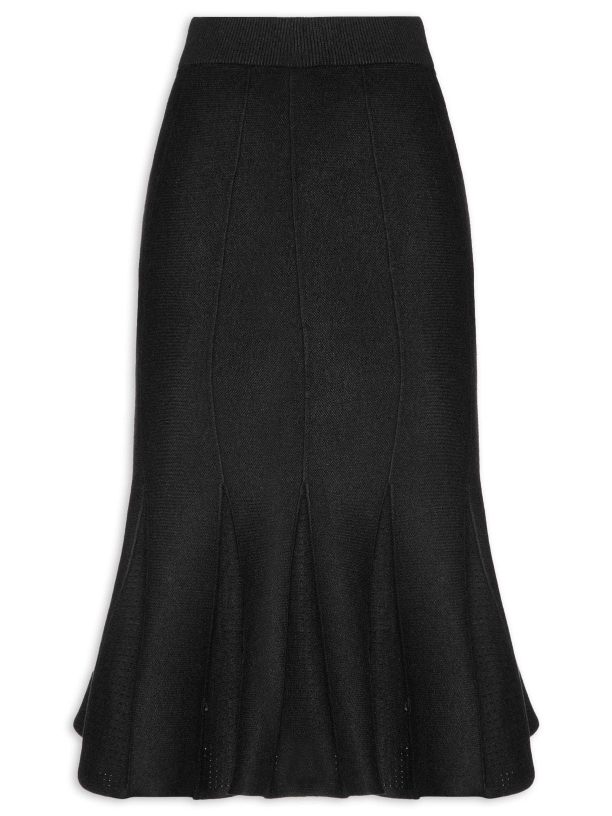 Saia Tricot Midi Com Recorte - Preto