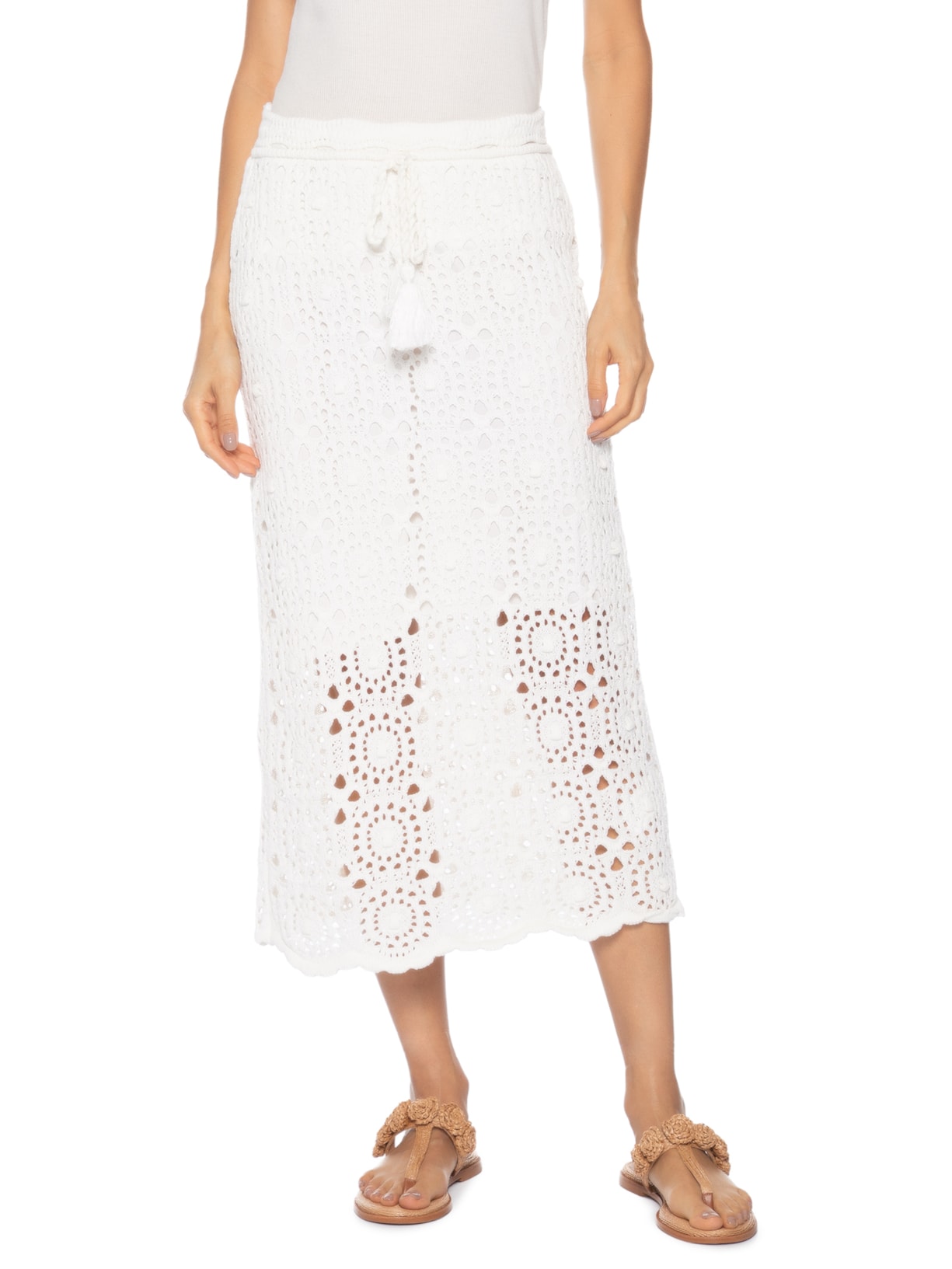Saia Tricot Pratinhos De Flor Branco Farm
