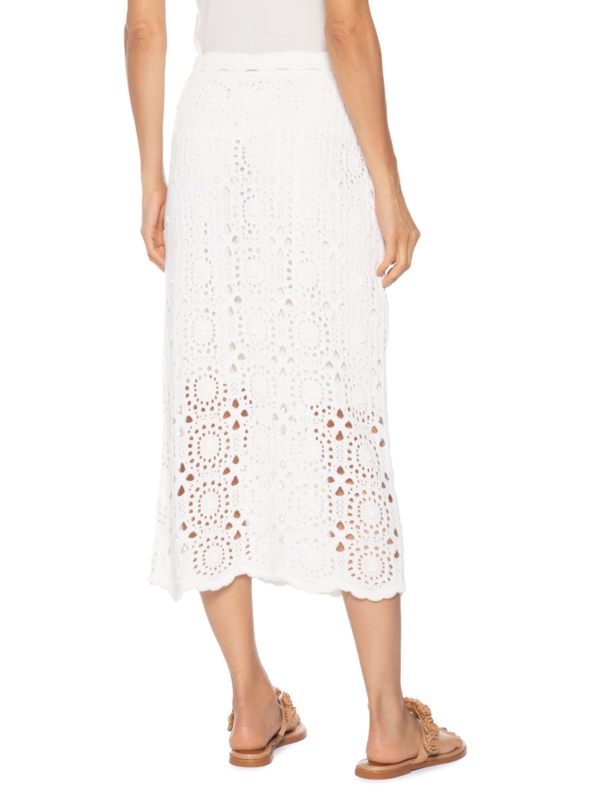 Saia Tricot Pratinhos De Flor Branco Farm