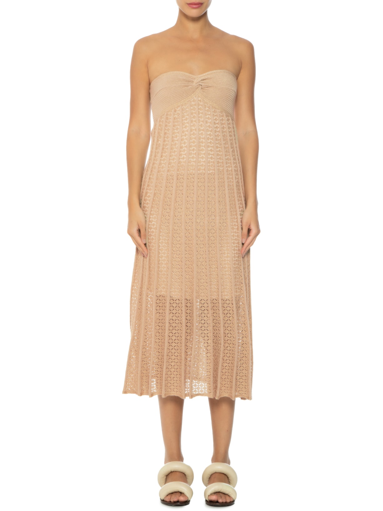 Saia Tricot Rendado Bege Dress To