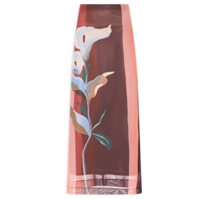 Saia Tule Estampa Brisa Floral - Marrom