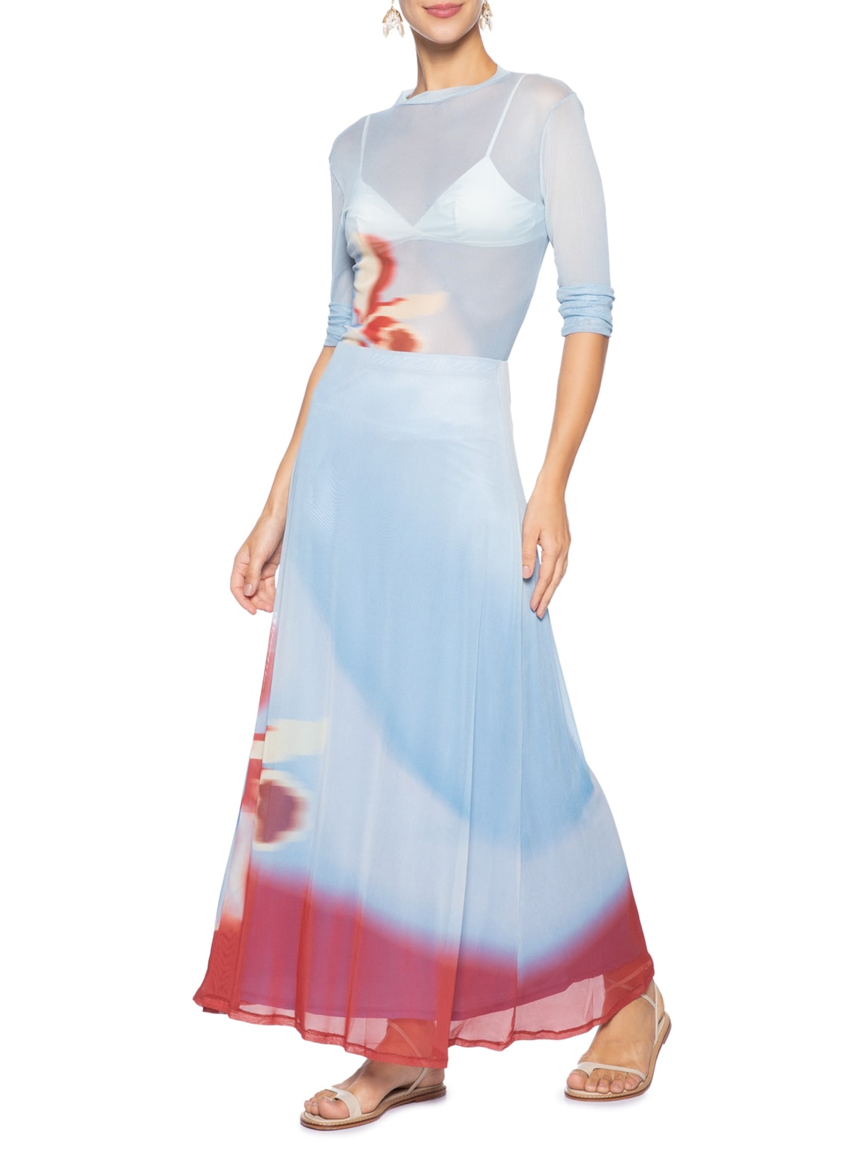 Saia Tule Estampa Íris Azul Dress To